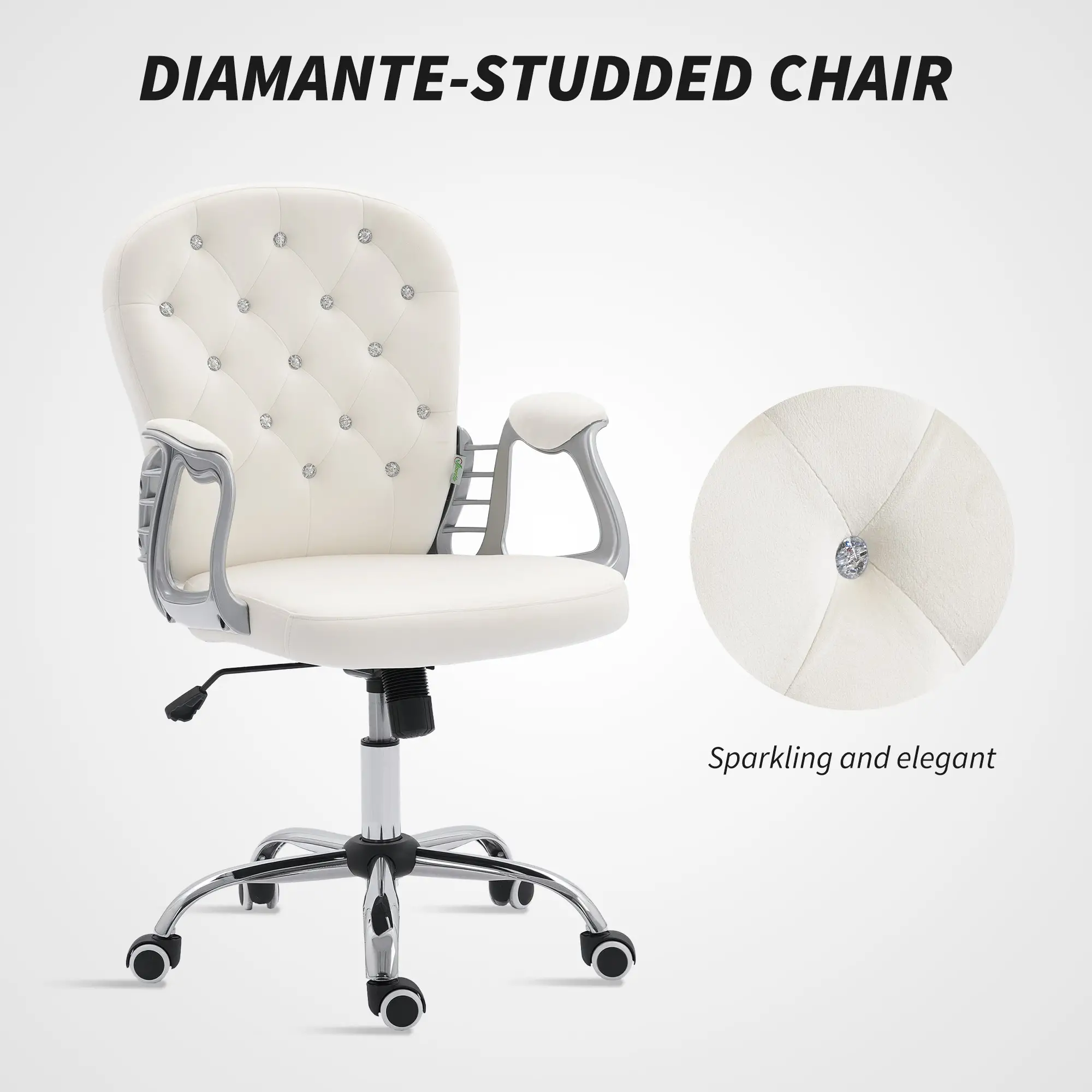 Office Chair, Adjustable Height, Tufted Back, Cream White - Image 7