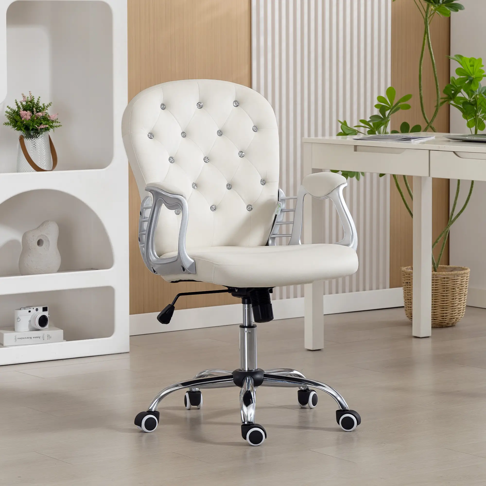 Office Chair, Adjustable Height, Tufted Back, Cream White - Image 8