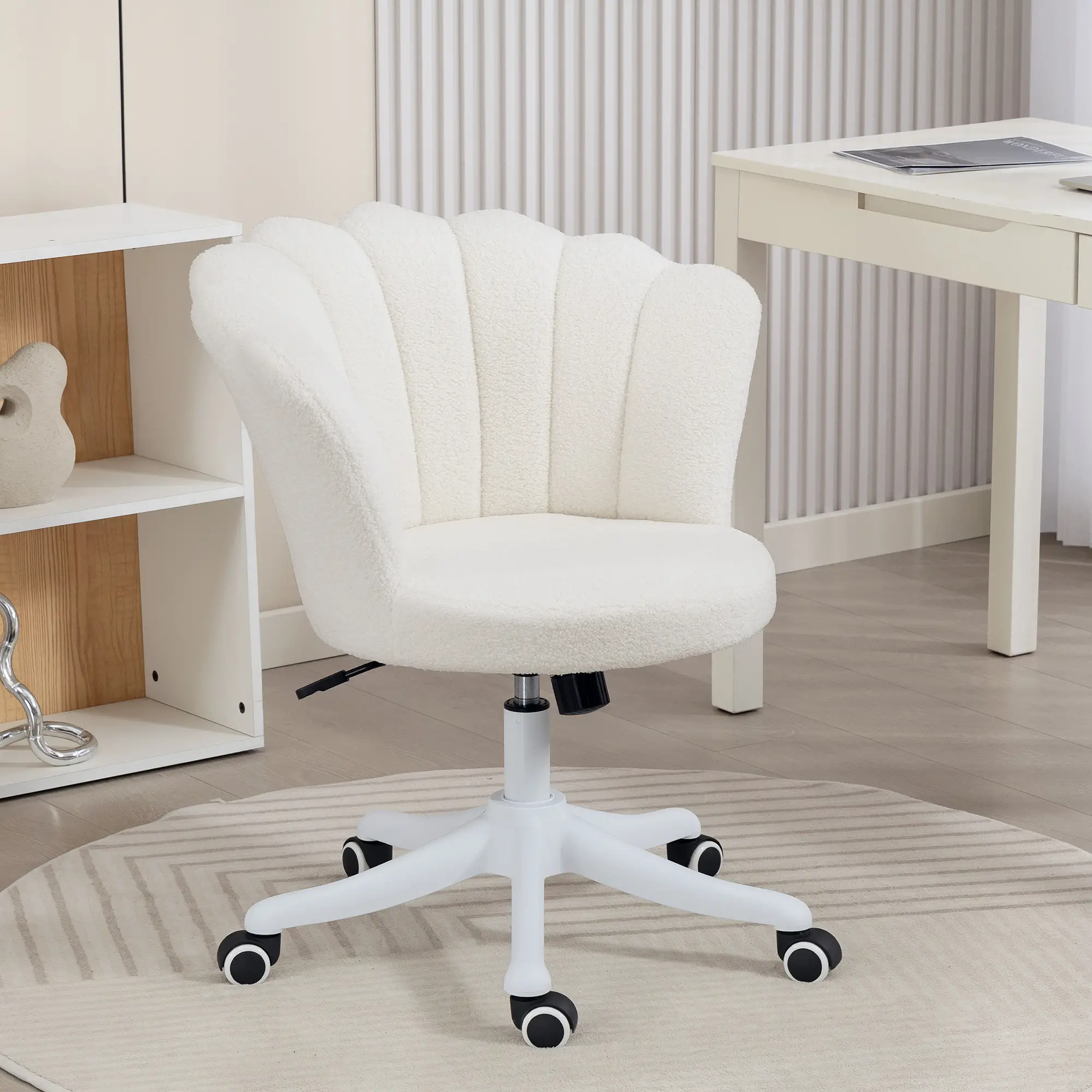 Office Chair, Armless Swivel Desk Chair with Adjustable Height, Backrest, Tilt Function for Office, Vanity, Cream White - Image 2