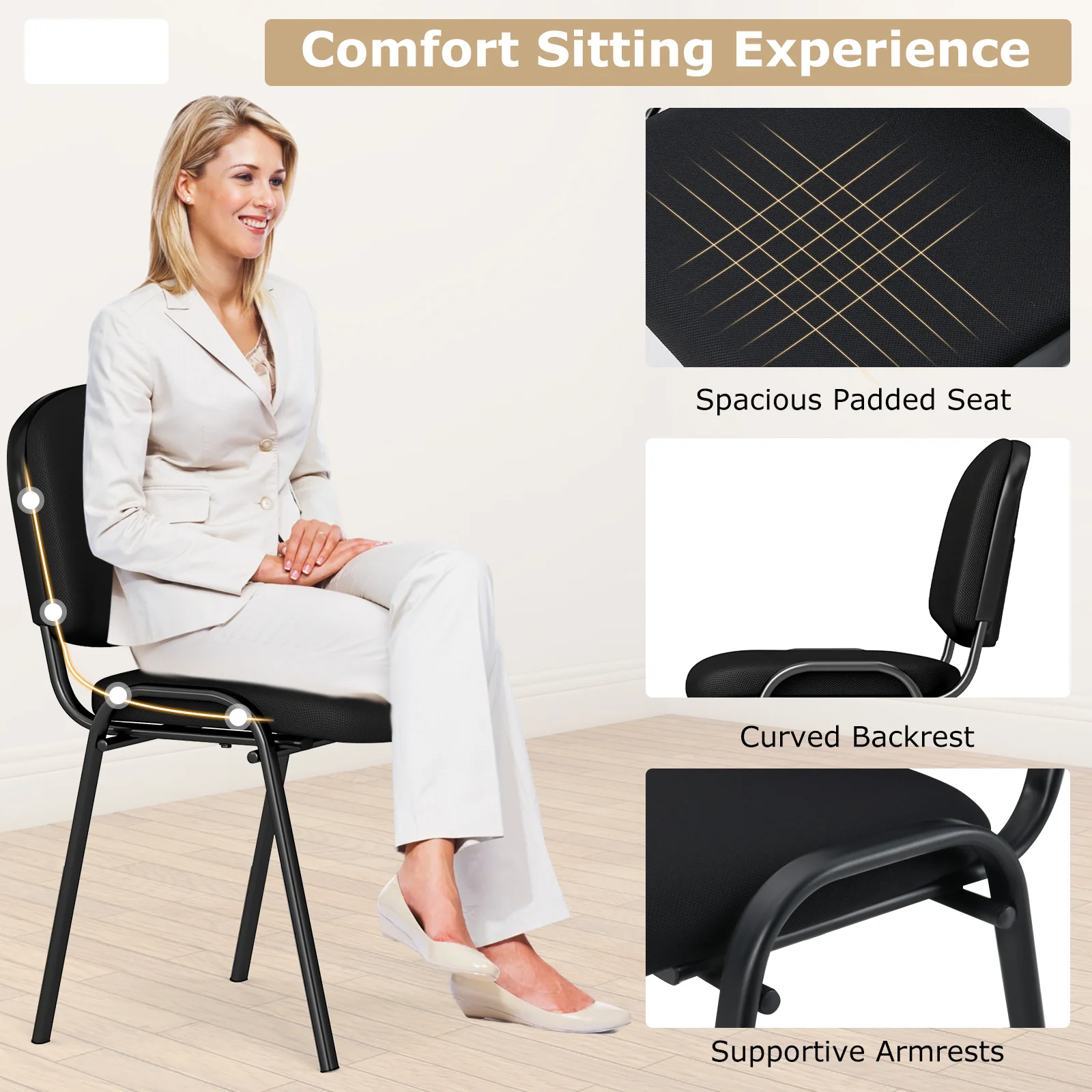 Office Chair, Metal Frame, Padded Cushions, Set Of 5, Black - Image 10