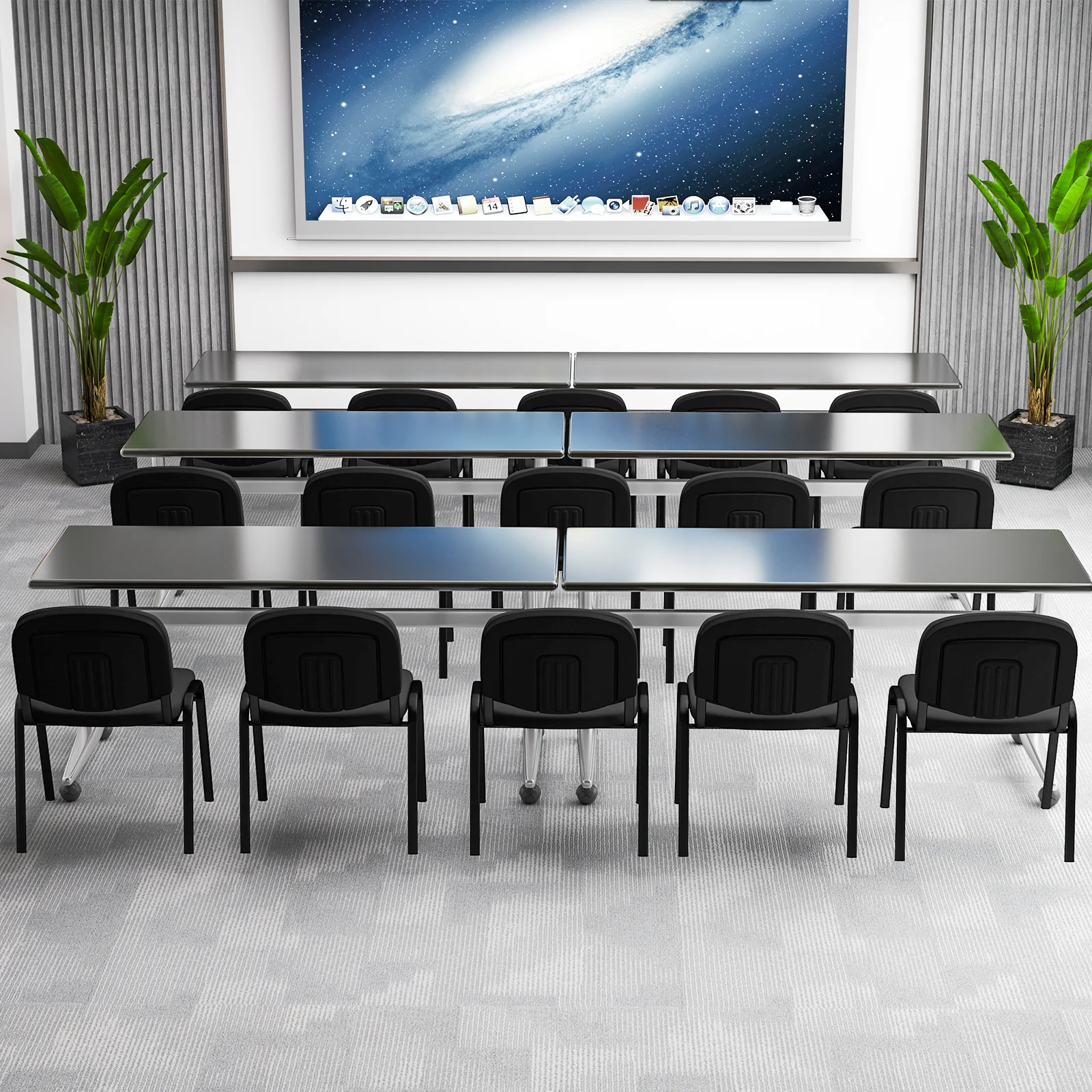 Office Chair, Metal Frame, Padded Cushions, Set Of 5, Black - Image 3