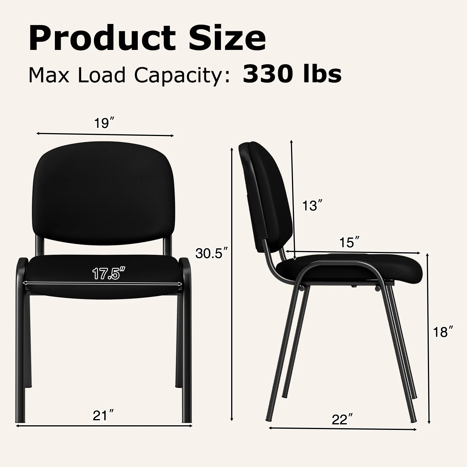Office Chair, Metal Frame, Padded Cushions, Set Of 5, Black - Image 6