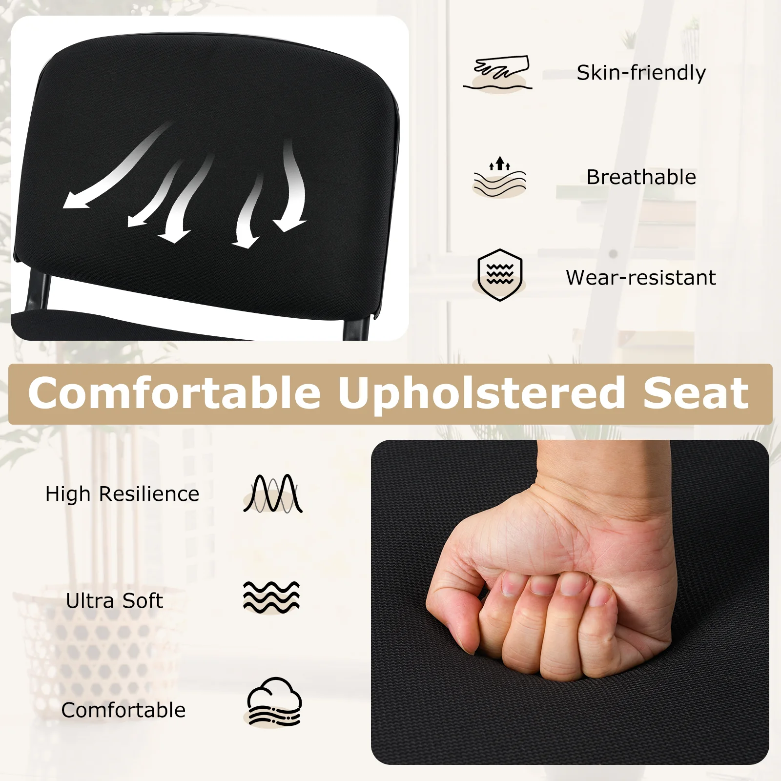 Office Chair, Metal Frame, Padded Cushions, Set Of 5, Black - Image 9
