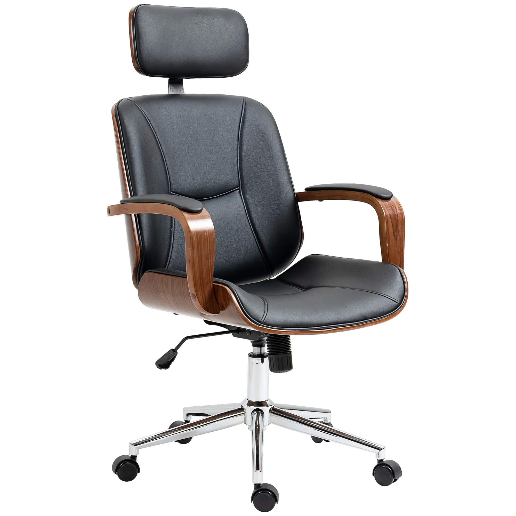 Office Chair, PU Leather Desk Chair, Adjustable Height, Tilt, Wheels, Black