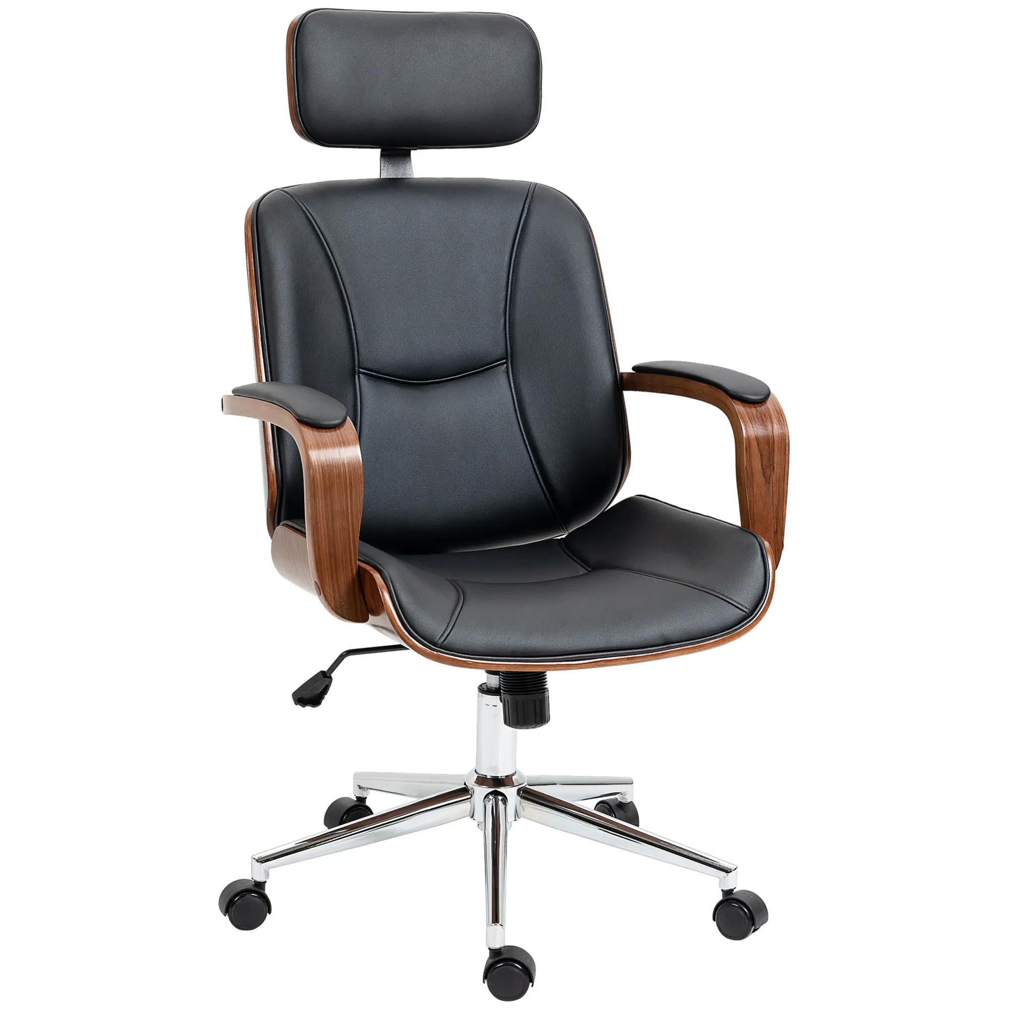 Office Chair, PU Leather Desk Chair, Adjustable Height, Tilt, Wheels, Black - Image 10
