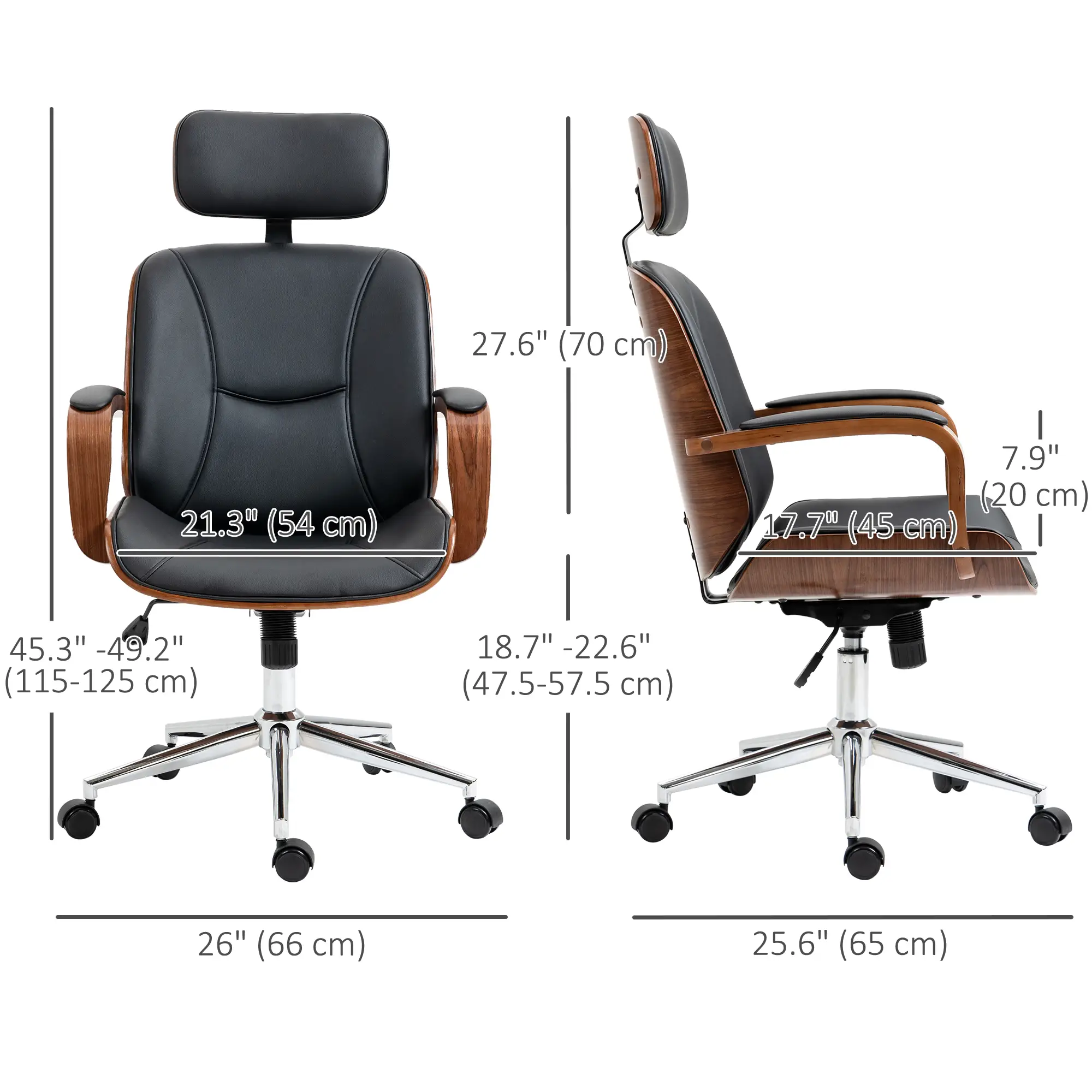 Office Chair, PU Leather Desk Chair, Adjustable Height, Tilt, Wheels, Black - Image 3