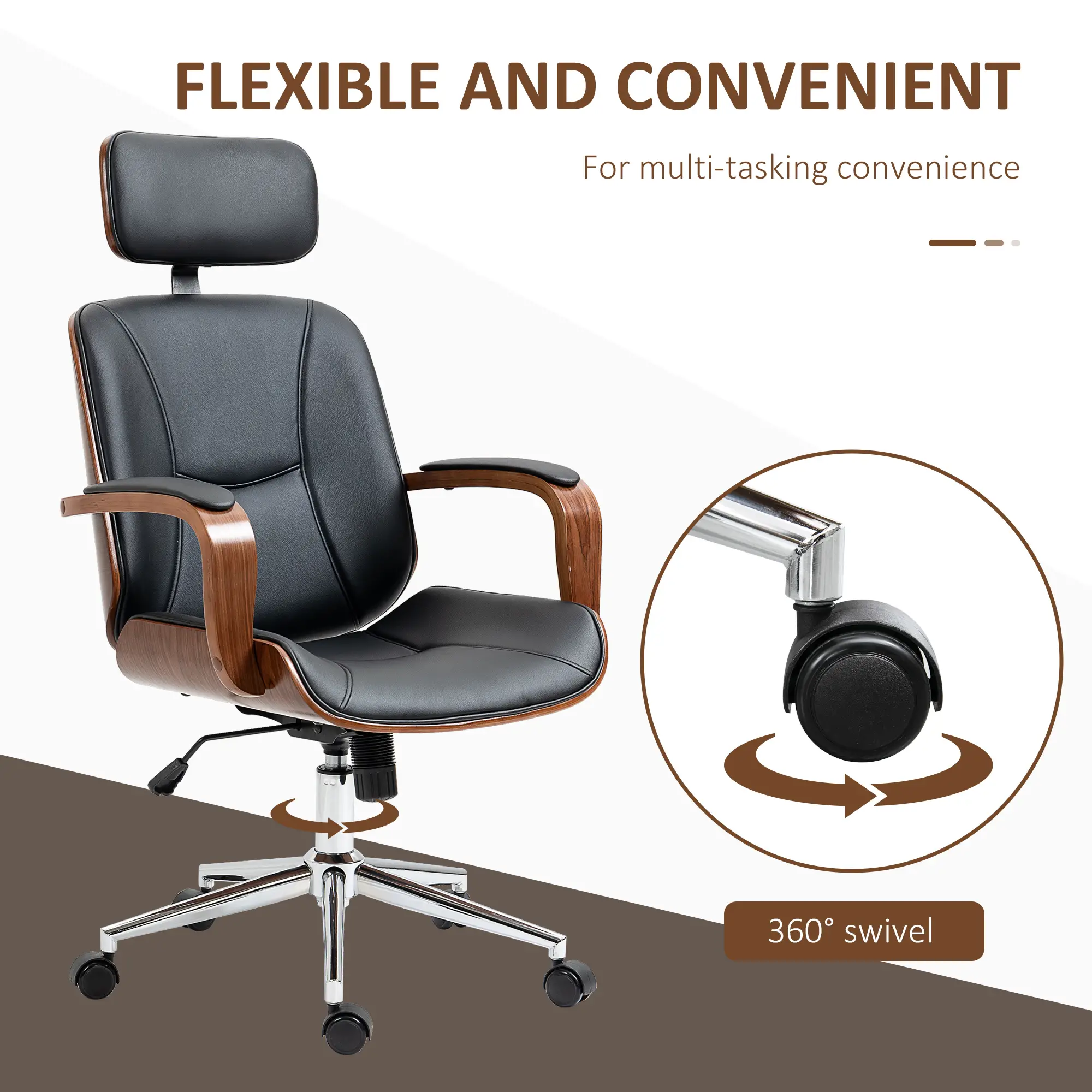 Office Chair, PU Leather Desk Chair, Adjustable Height, Tilt, Wheels, Black - Image 6