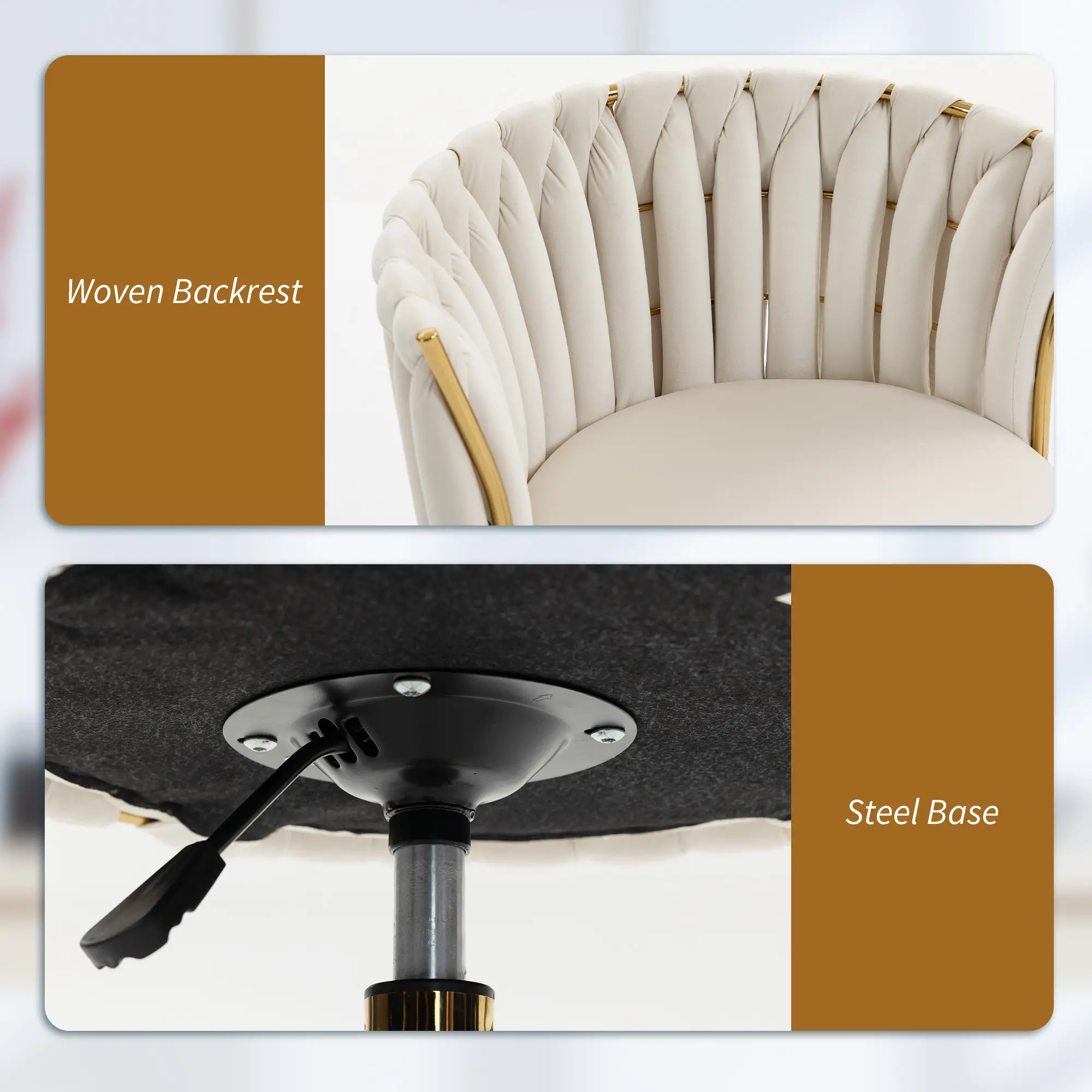 Office Chair, Vanity Chair, Adjustable Height, Rolling Wheels, Cream White - Image 7