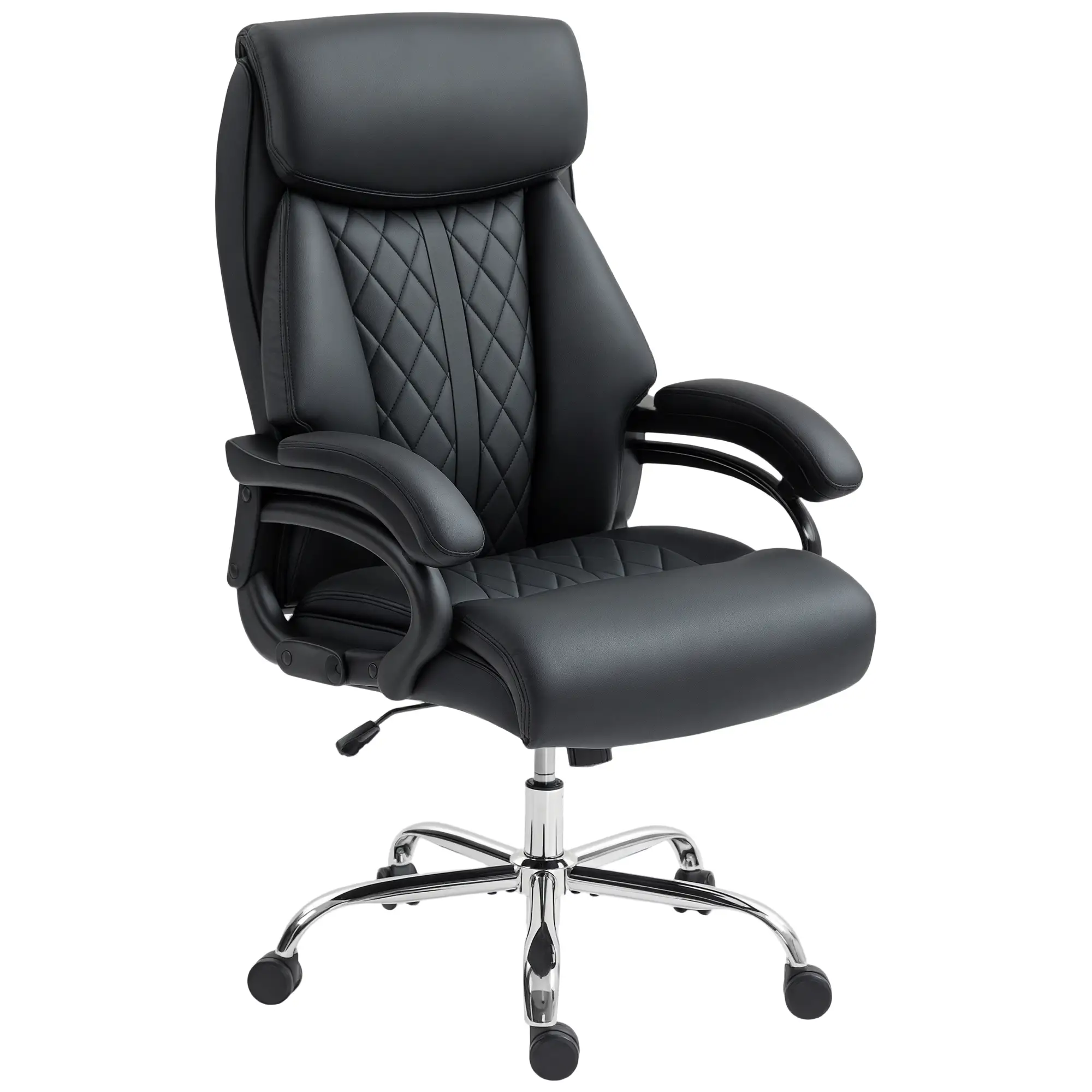 Office Chair with Spring Padding, PU Leather, High Back, Black