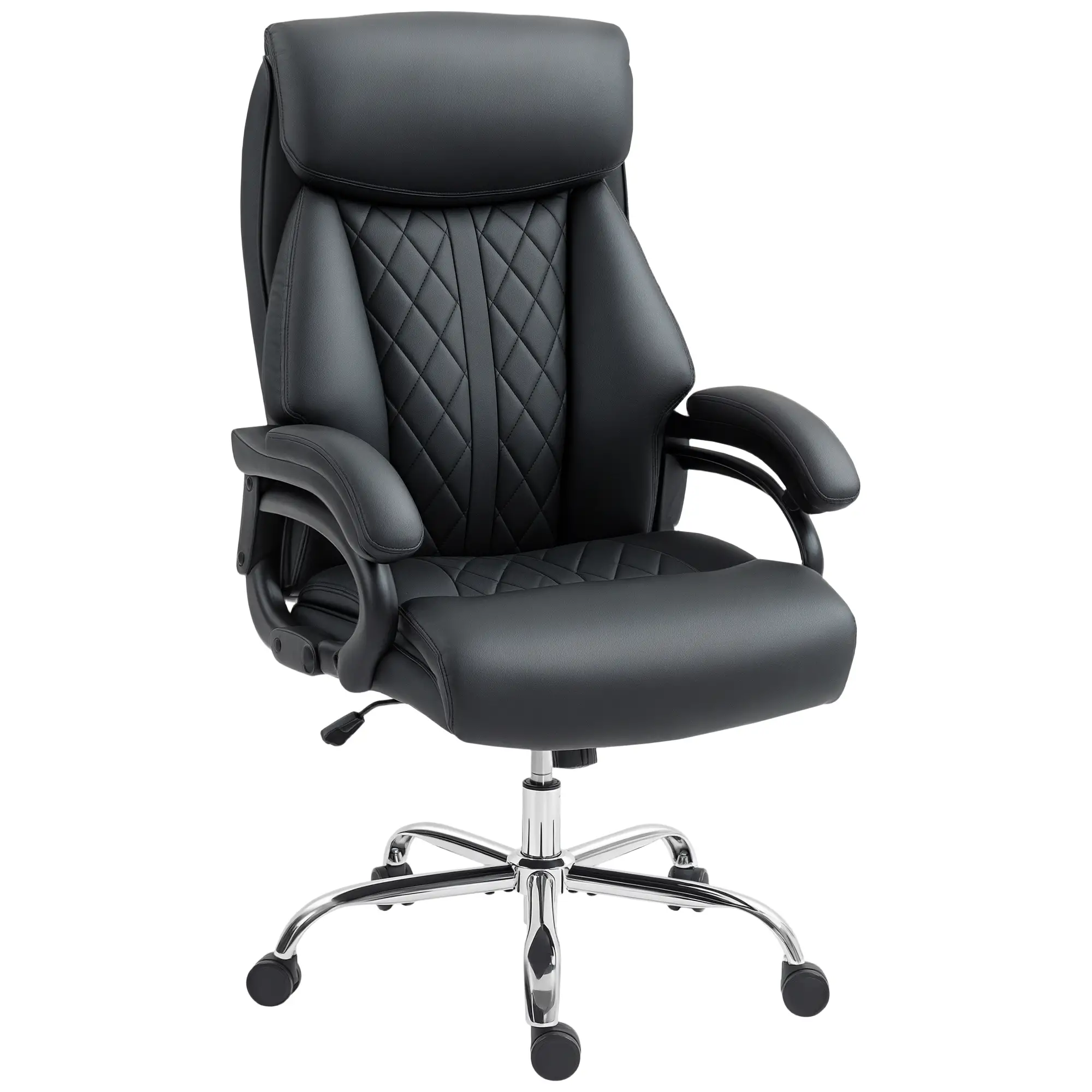Office Chair with Spring Padding, PU Leather, High Back, Black - Image 11