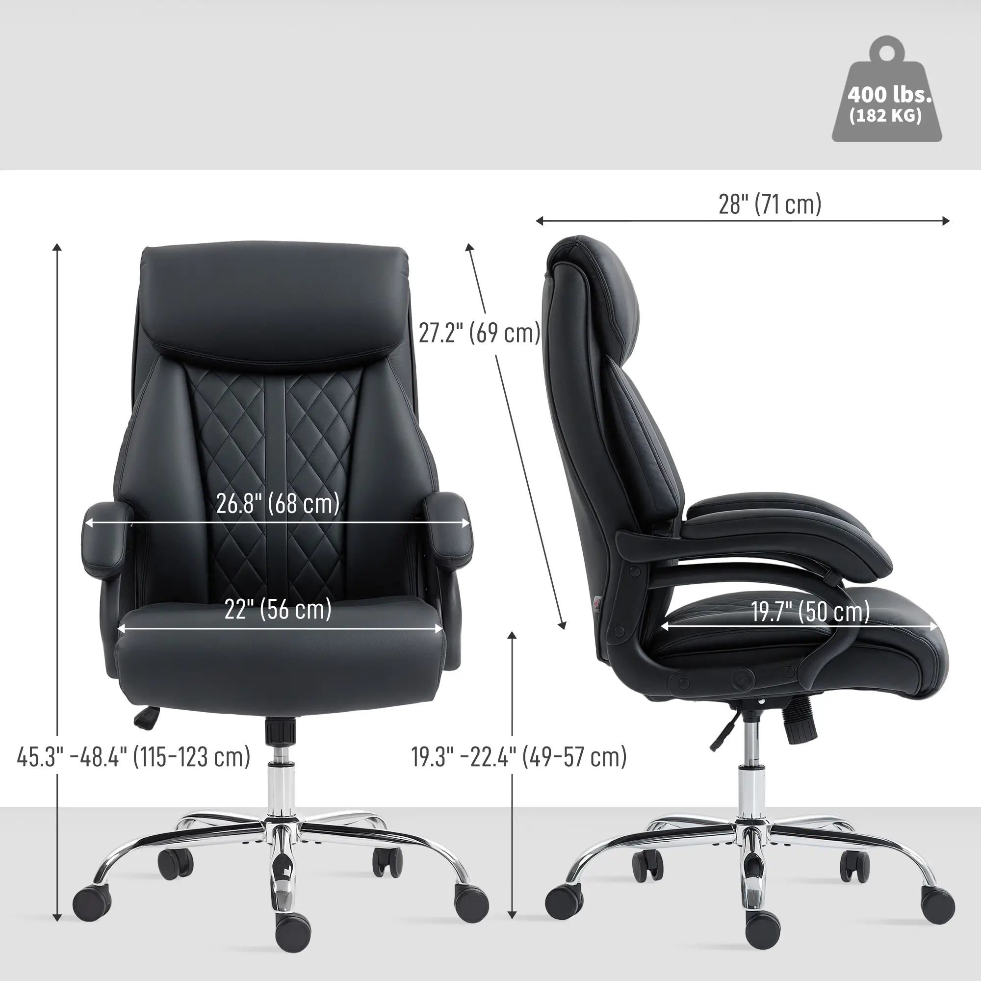 Office Chair with Spring Padding, PU Leather, High Back, Black - Image 3