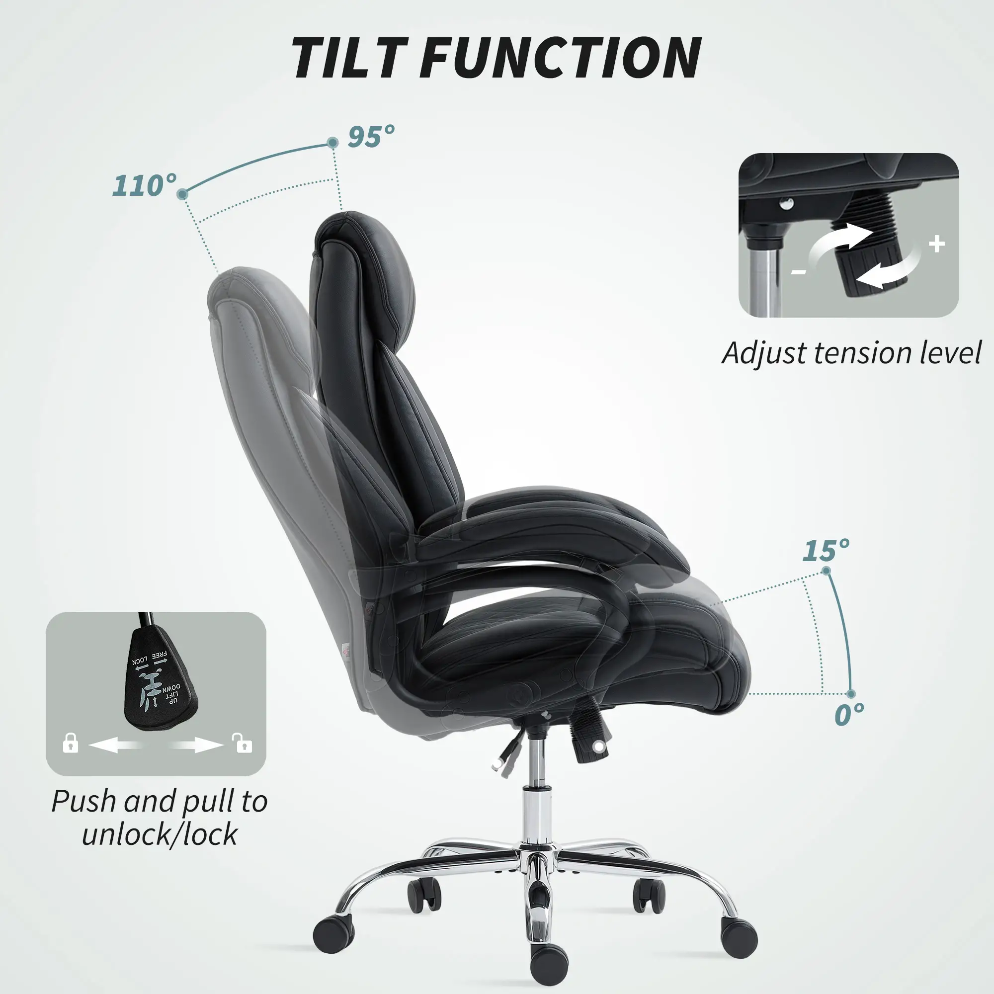 Office Chair with Spring Padding, PU Leather, High Back, Black - Image 6