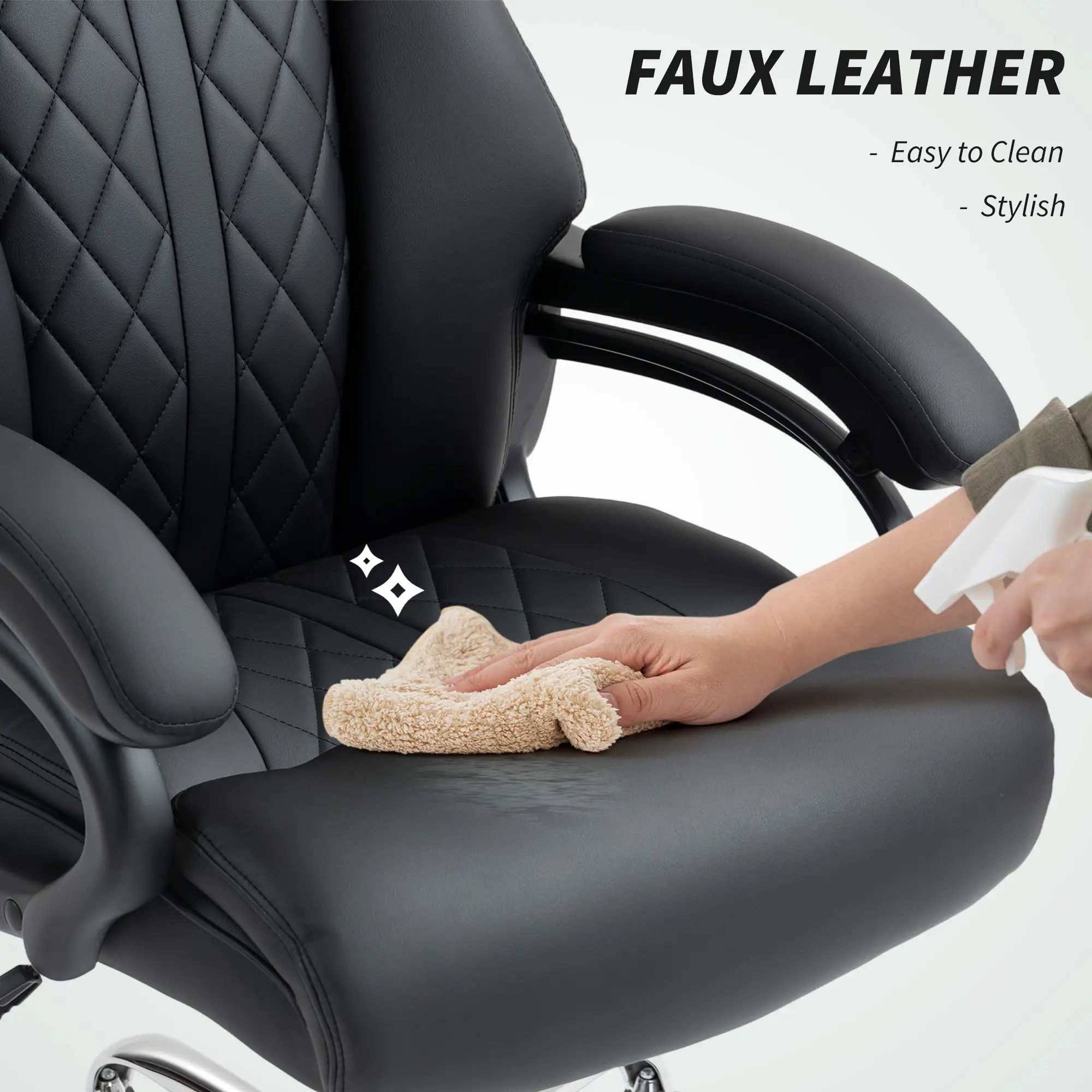 Office Chair with Spring Padding, PU Leather, High Back, Black - Image 7