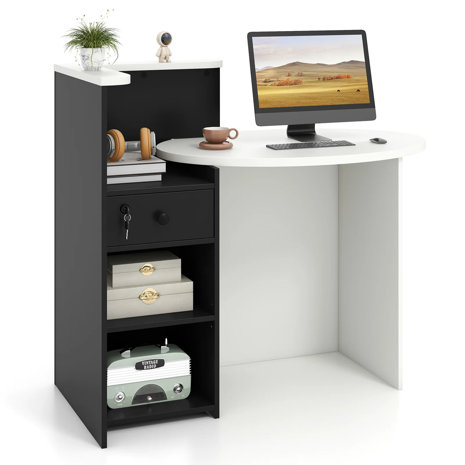 Office Desk With Open Shelf, Lockable Drawer, Black - Image 4