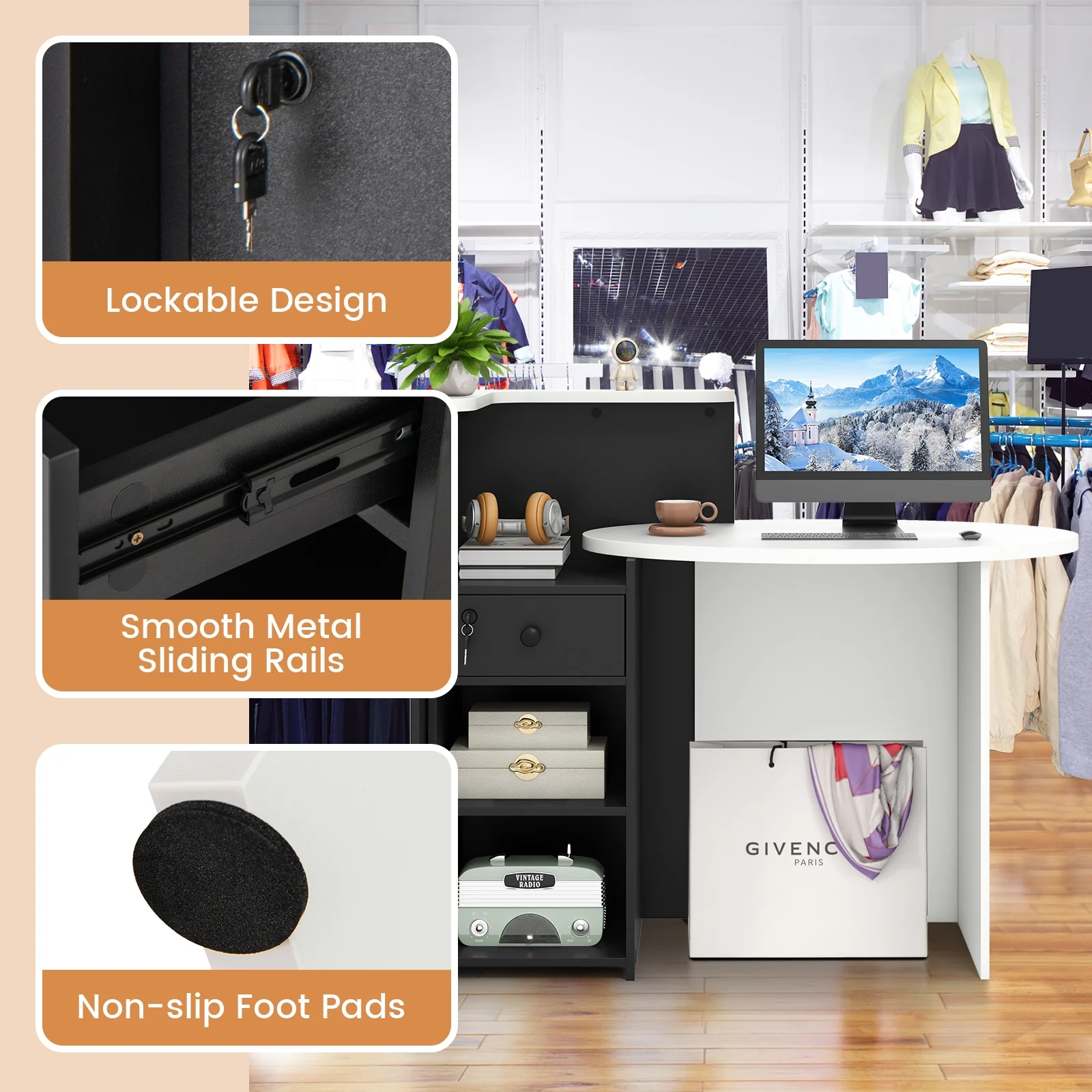 Office Desk With Open Shelf, Lockable Drawer, Black - Image 9