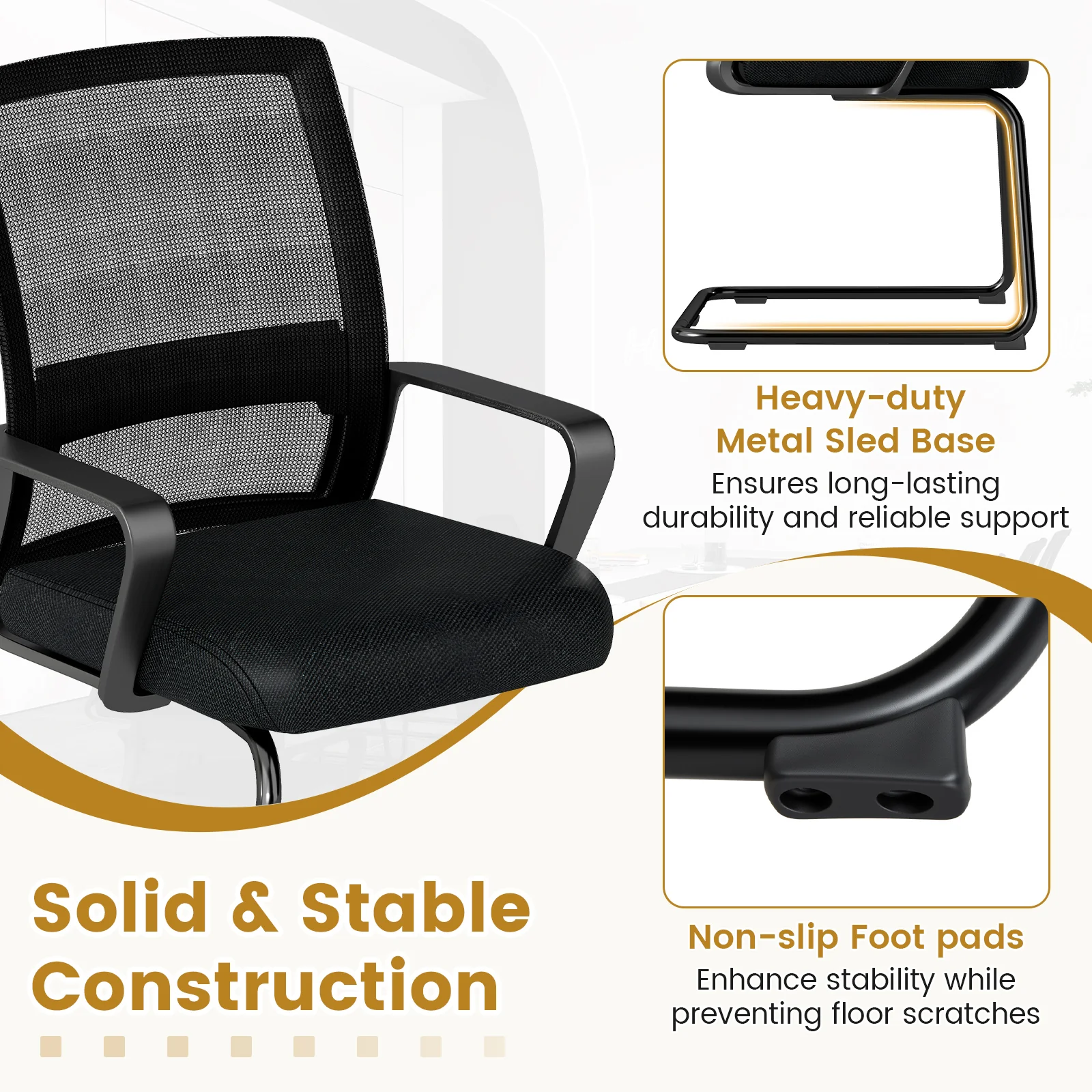 Office Guest Chair With Lumbar Support, 2 Pieces, Black - Image 10