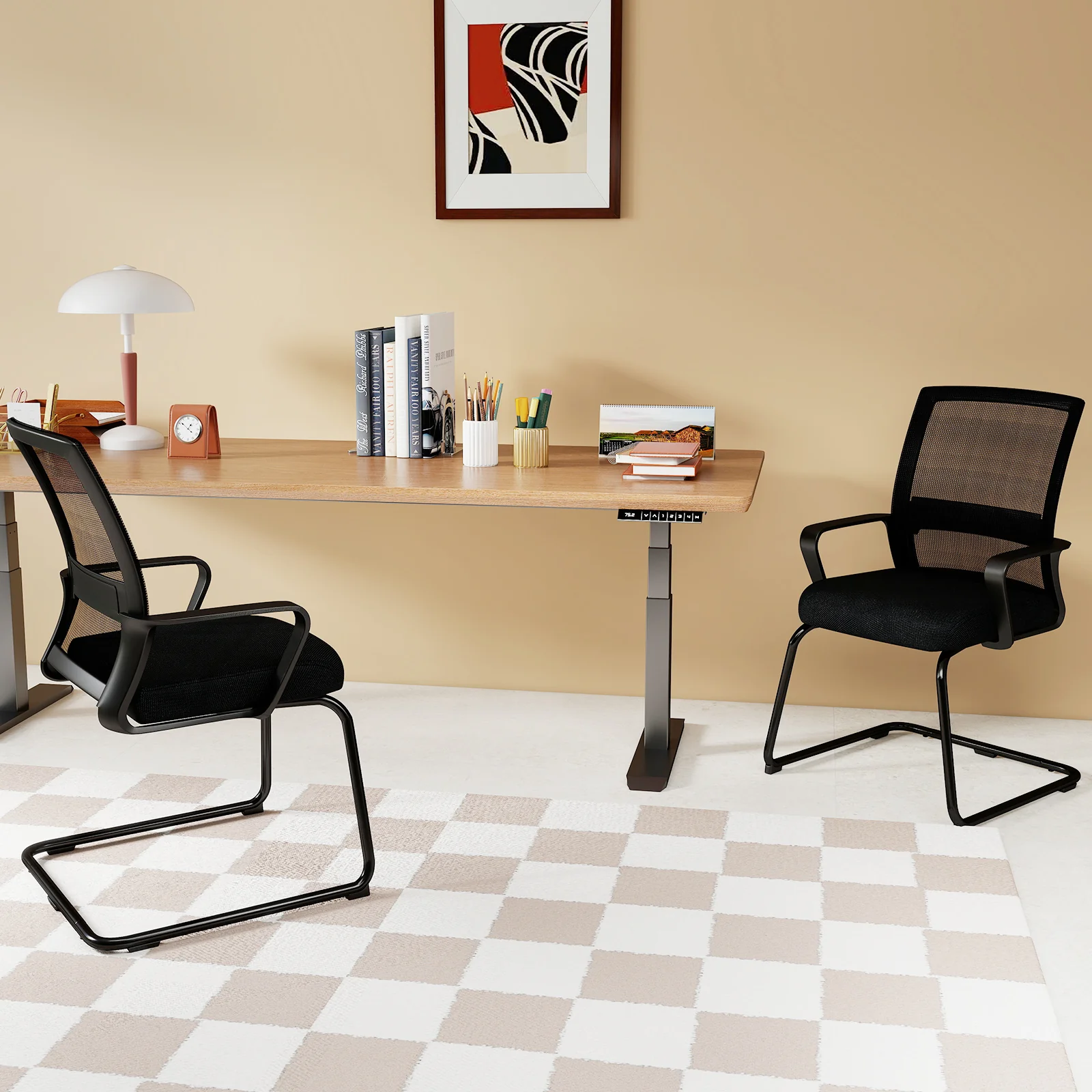 Office Guest Chair With Lumbar Support, 2 Pieces, Black - Image 2