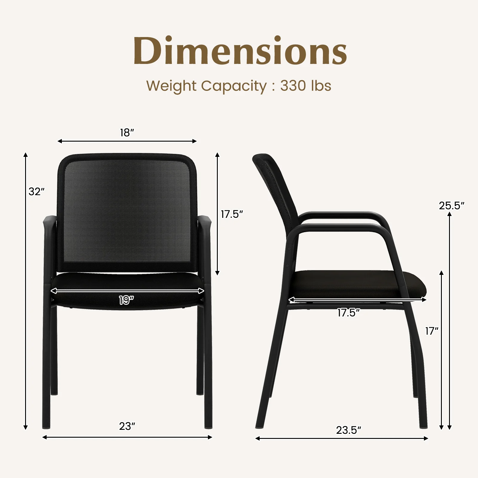 Office Guest Chairs, Set of 2, Ergonomic Mesh Backrest, Black - Image 5