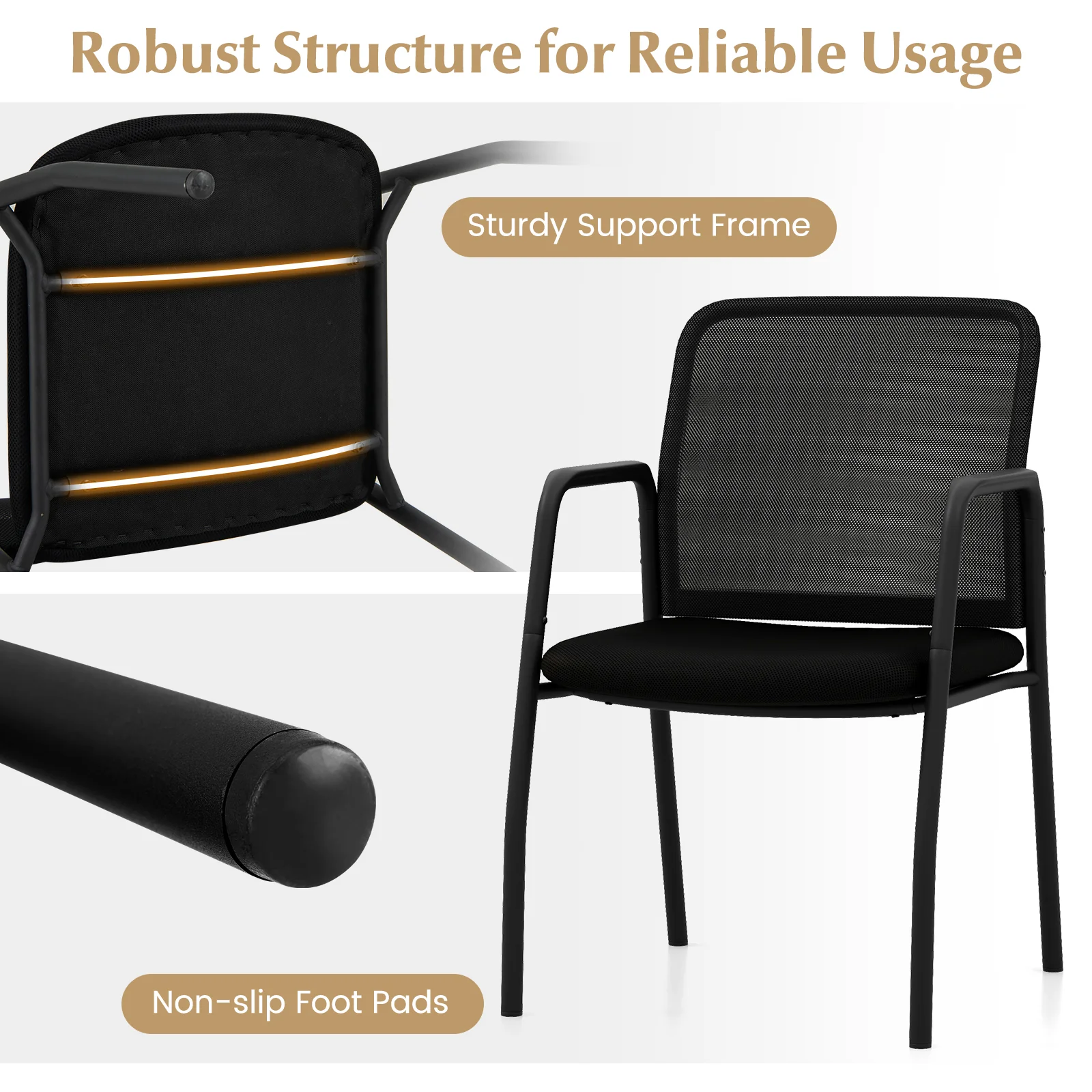 Office Guest Chairs, Set of 2, Ergonomic Mesh Backrest, Black - Image 8