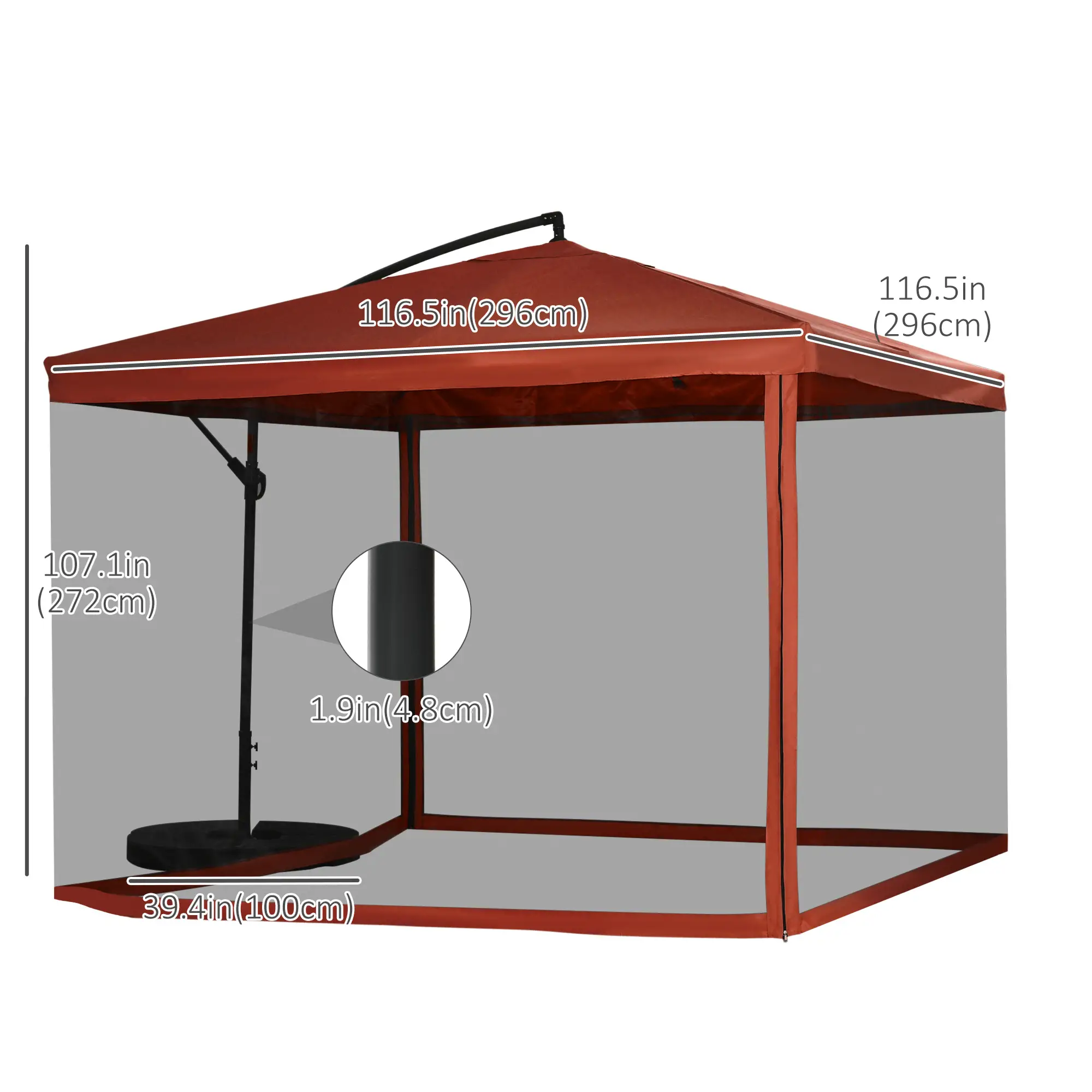 Offset Patio Umbrella, Adjustable Cantilever Canopy, Wine Red - Image 3