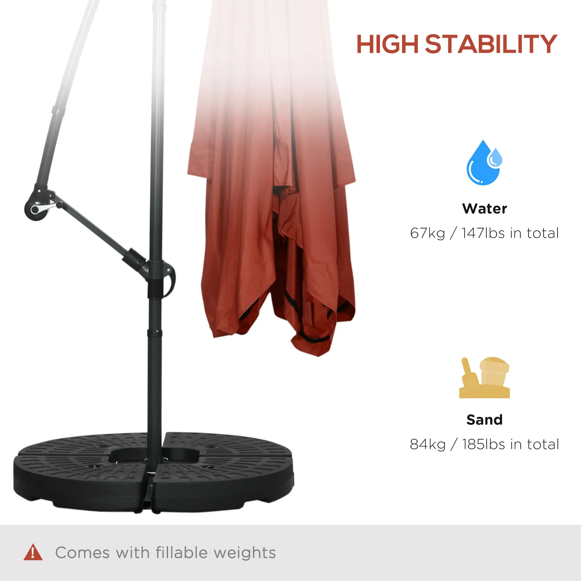 Offset Patio Umbrella, Adjustable Cantilever Canopy, Wine Red - Image 4