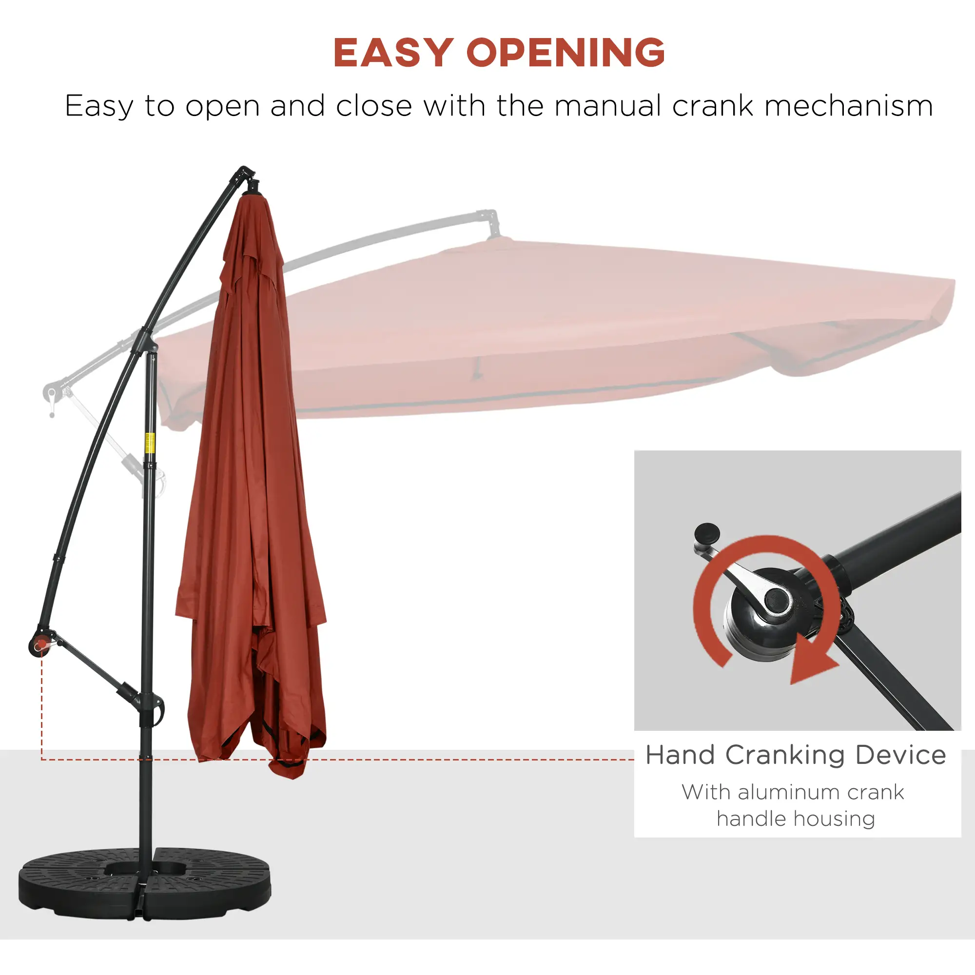Offset Patio Umbrella, Adjustable Cantilever Canopy, Wine Red - Image 5