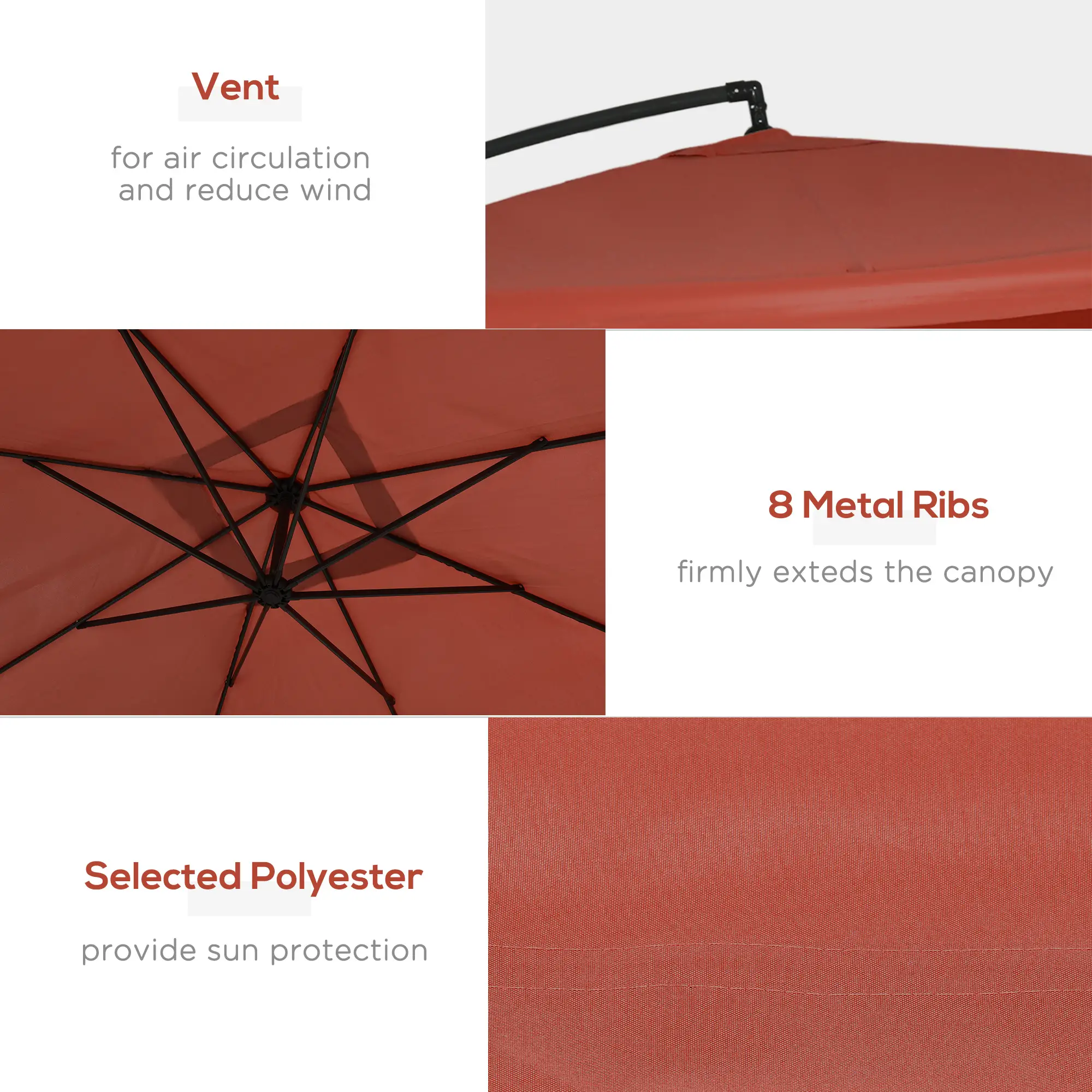 Offset Patio Umbrella, Adjustable Cantilever Canopy, Wine Red - Image 6