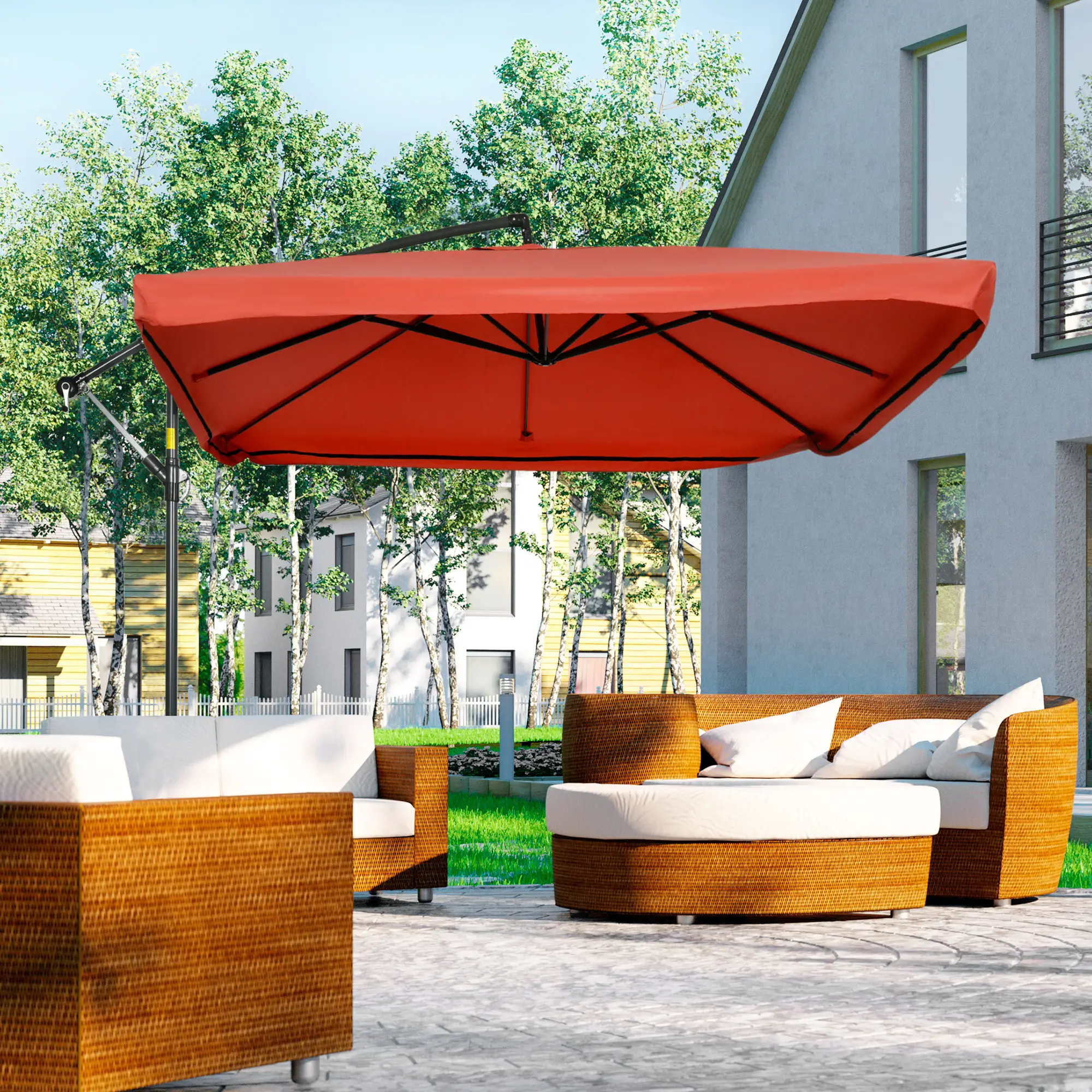 Offset Patio Umbrella, Adjustable Cantilever Canopy, Wine Red - Image 8
