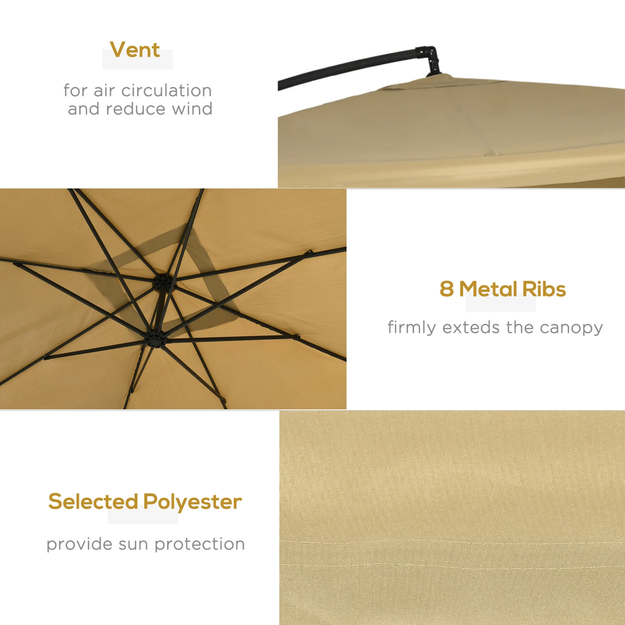 Offset Patio Umbrella with Net, Adjustable Canopy, Beige - Image 6