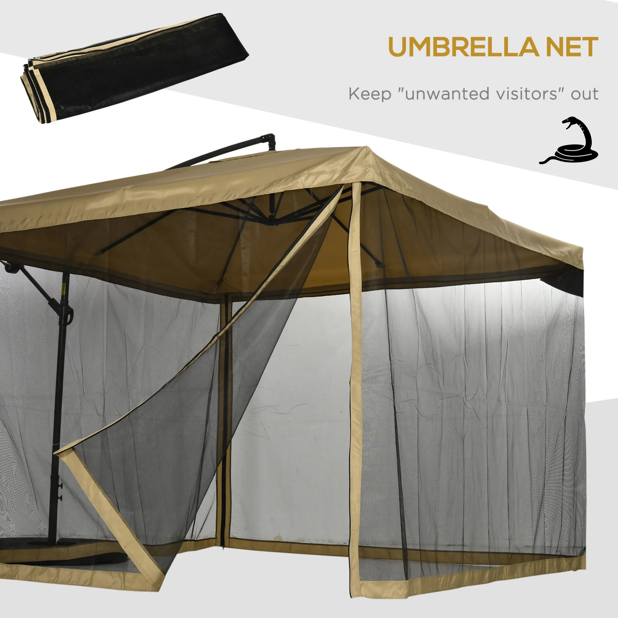 Offset Patio Umbrella with Net, Adjustable Canopy, Beige - Image 7