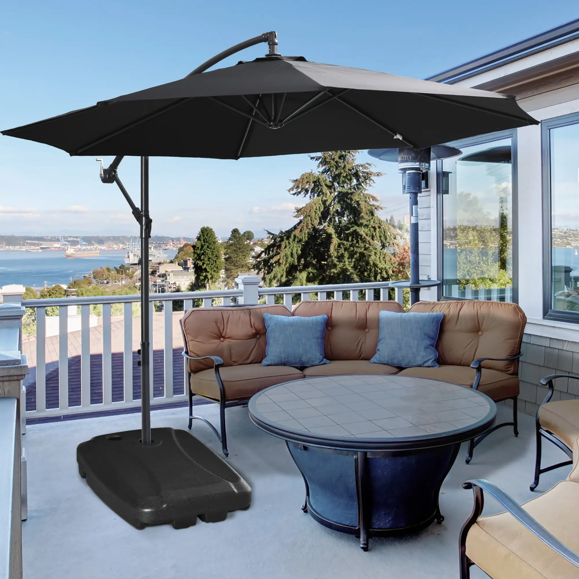 Offset Umbrella Base, Square, Water Sand Filled, 165 lbs, Black - Image 2