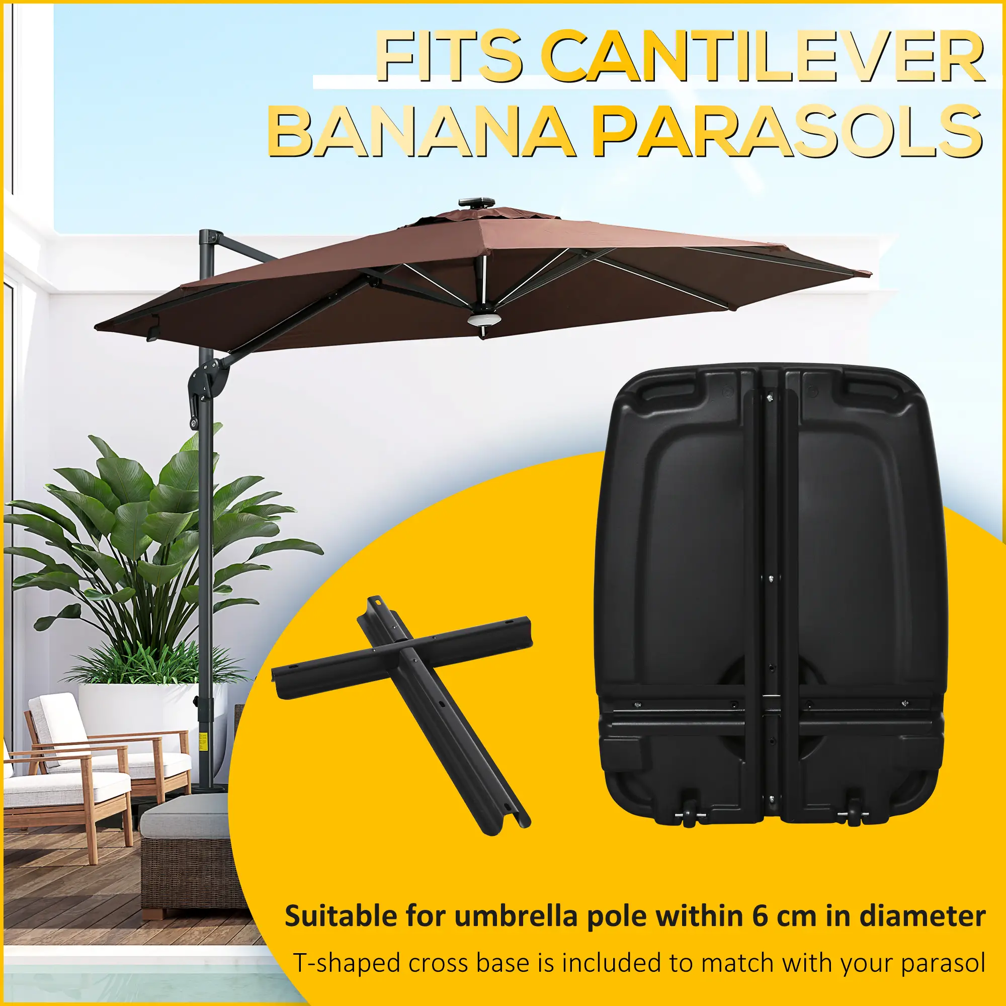 Offset Umbrella Base, Square, Water Sand Filled, 165 lbs, Black - Image 4
