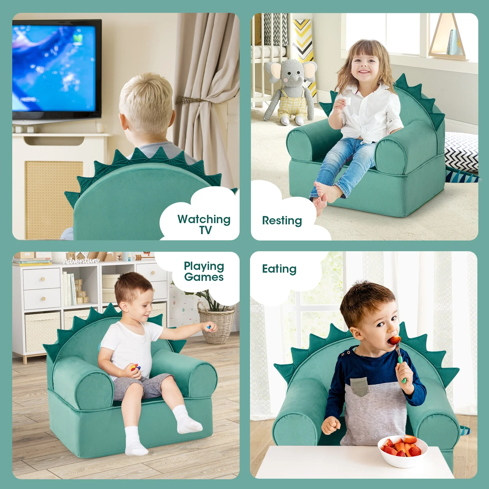 Original Kids Sofa with Armrest and Thick Cushion, Green - Image 10
