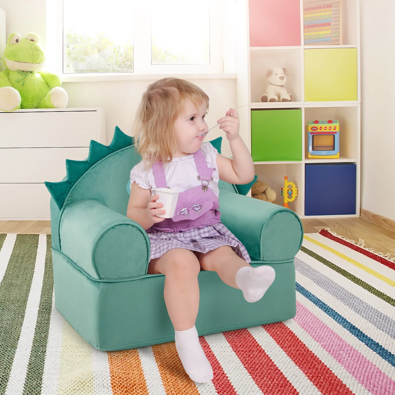 Original Kids Sofa with Armrest and Thick Cushion, Green - Image 2