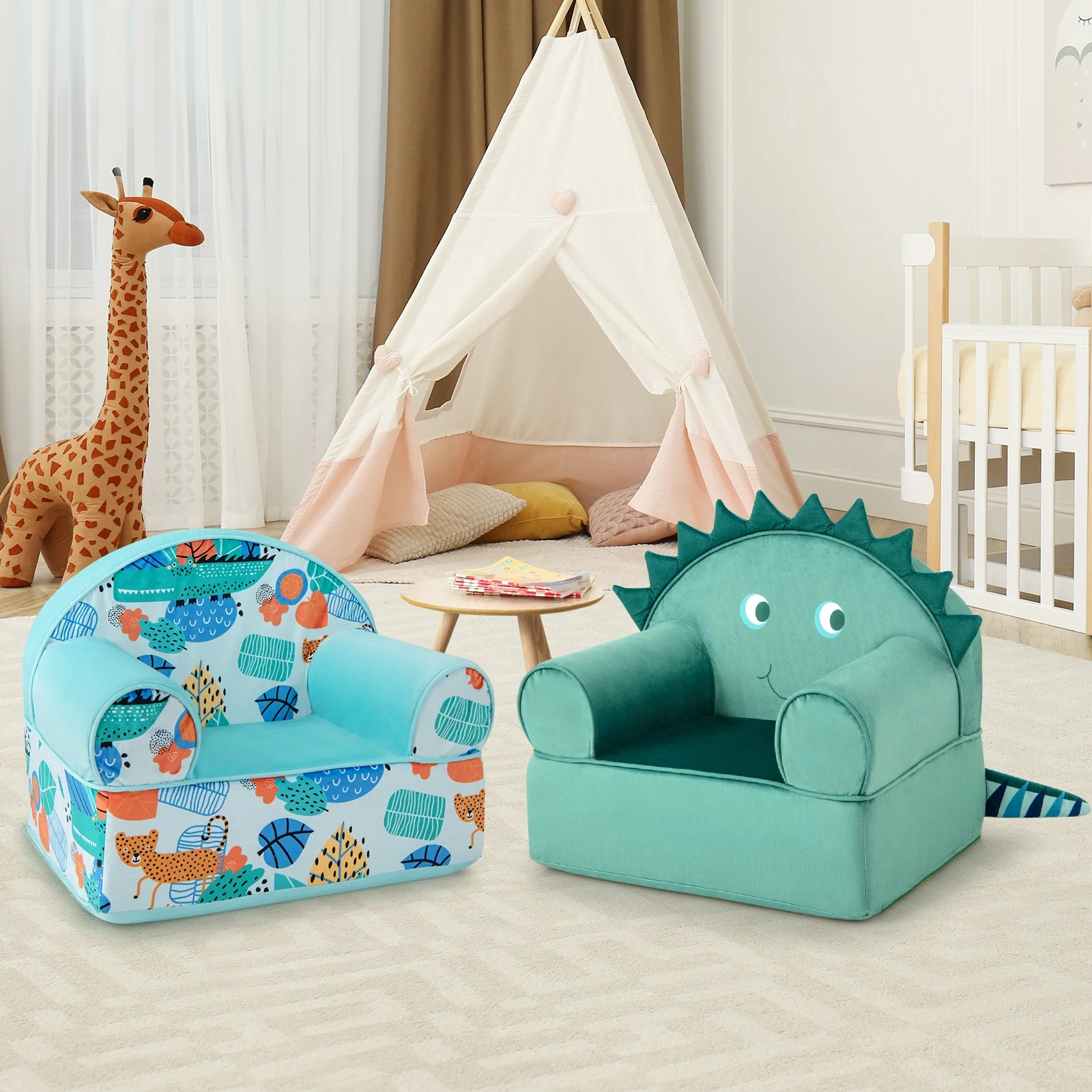 Original Kids Sofa with Armrest and Thick Cushion, Green - Image 3