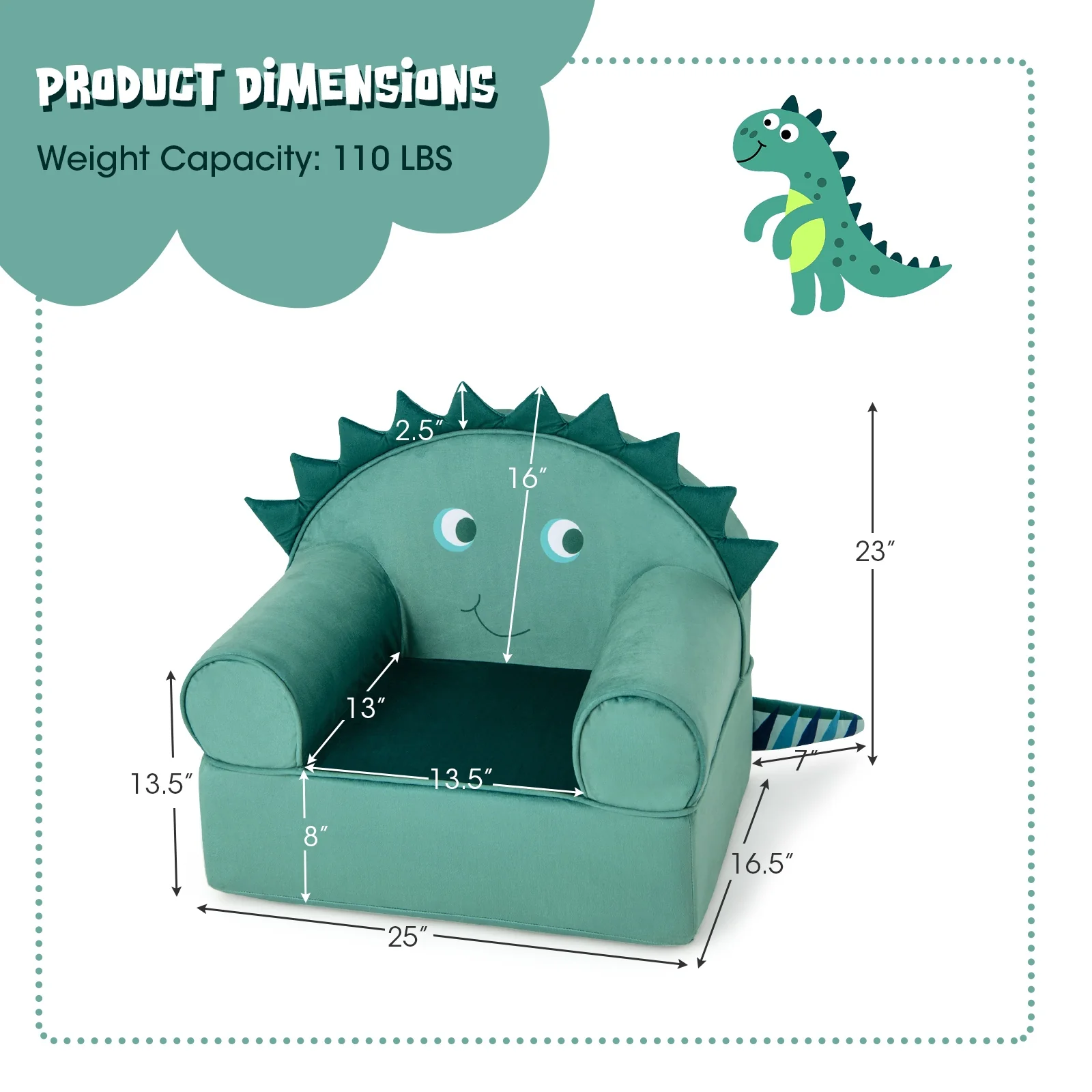 Original Kids Sofa with Armrest and Thick Cushion, Green - Image 6