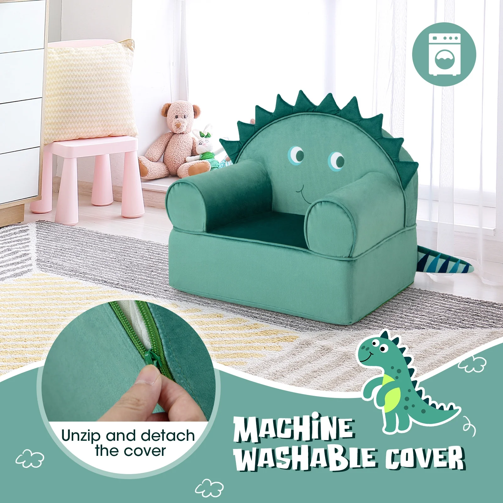 Original Kids Sofa with Armrest and Thick Cushion, Green - Image 7