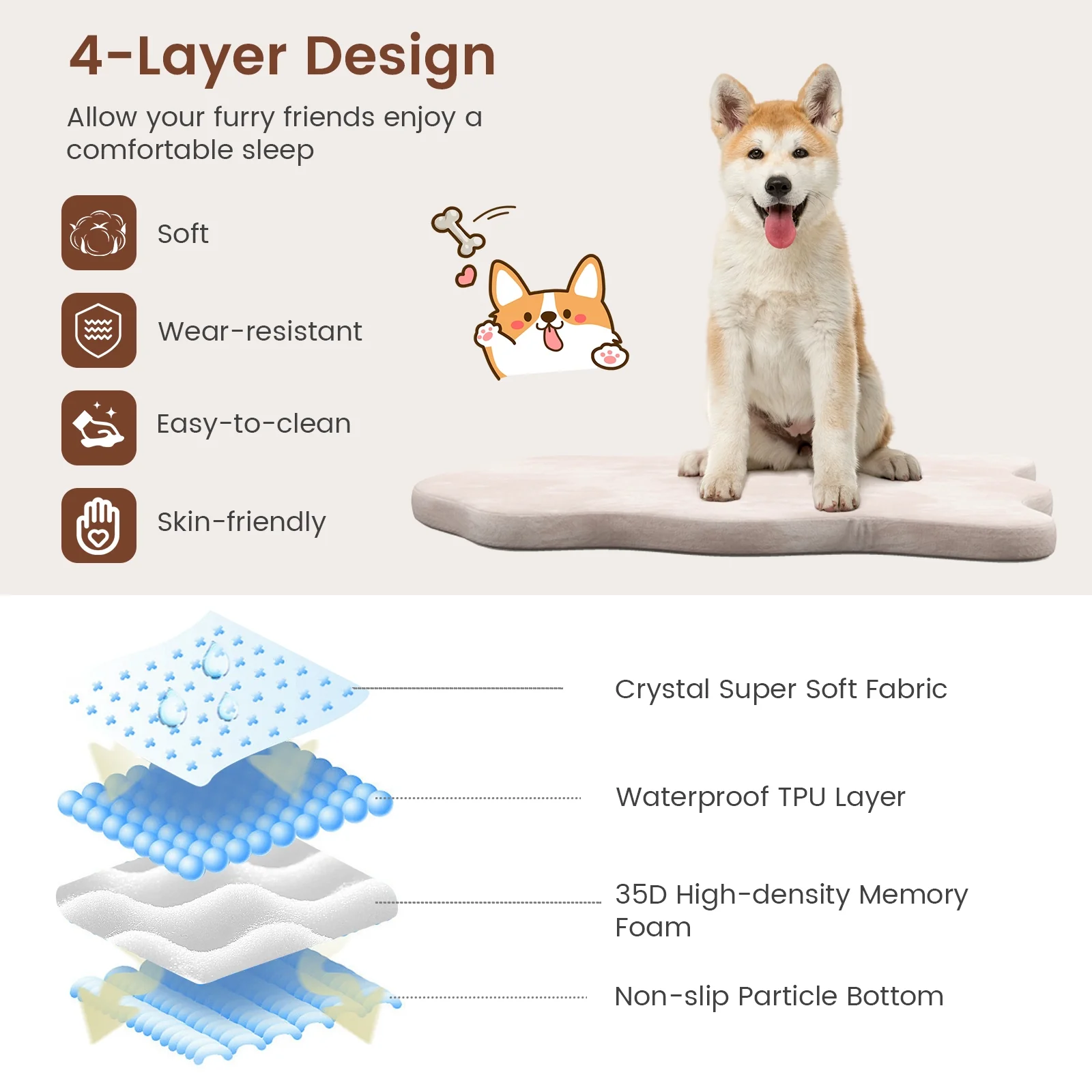 Orthopedic Dog Bed, Memory Foam, Large, Beige - Image 7