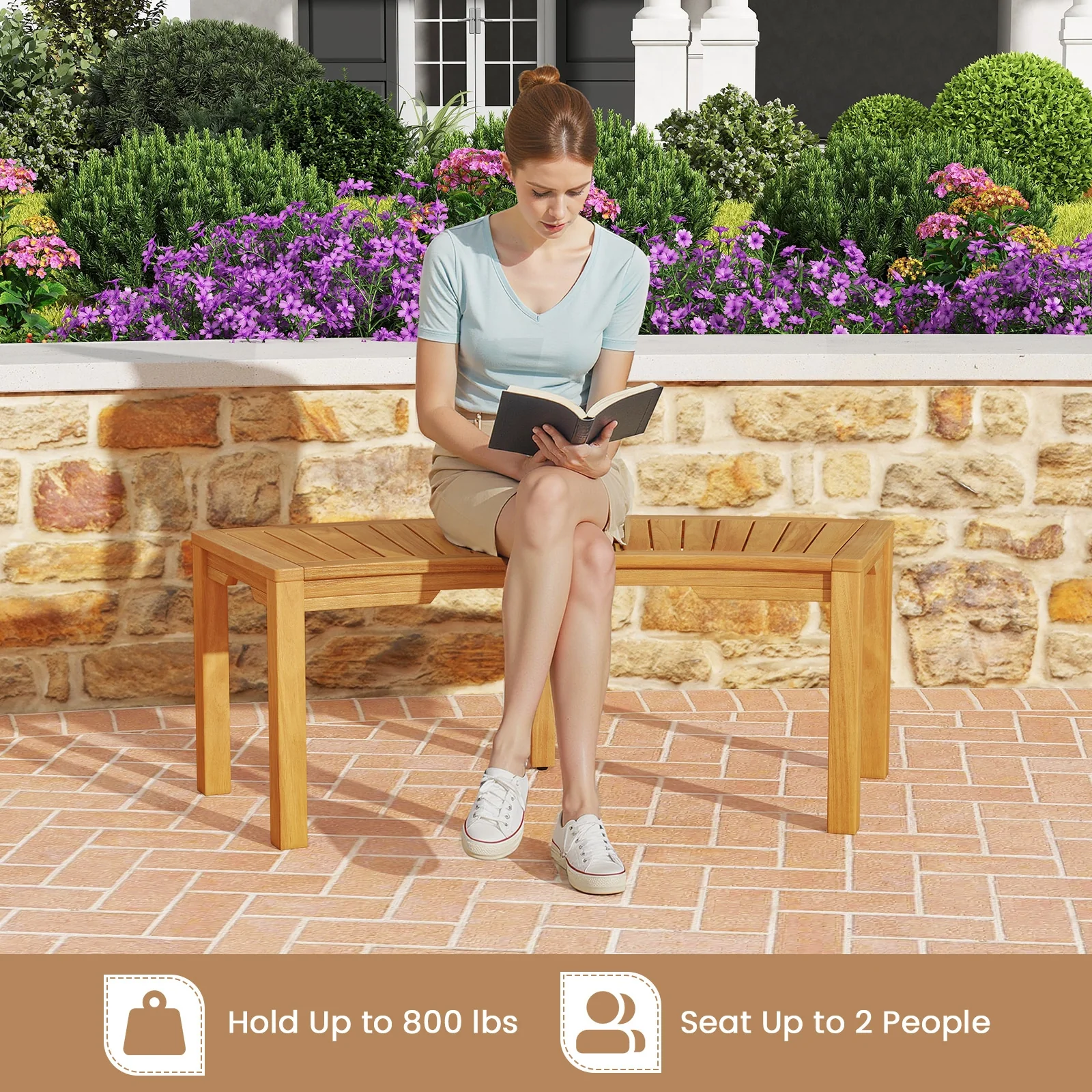 Outdoor Acacia Wood Garden Bench, 2-Person, Natural - Image 10