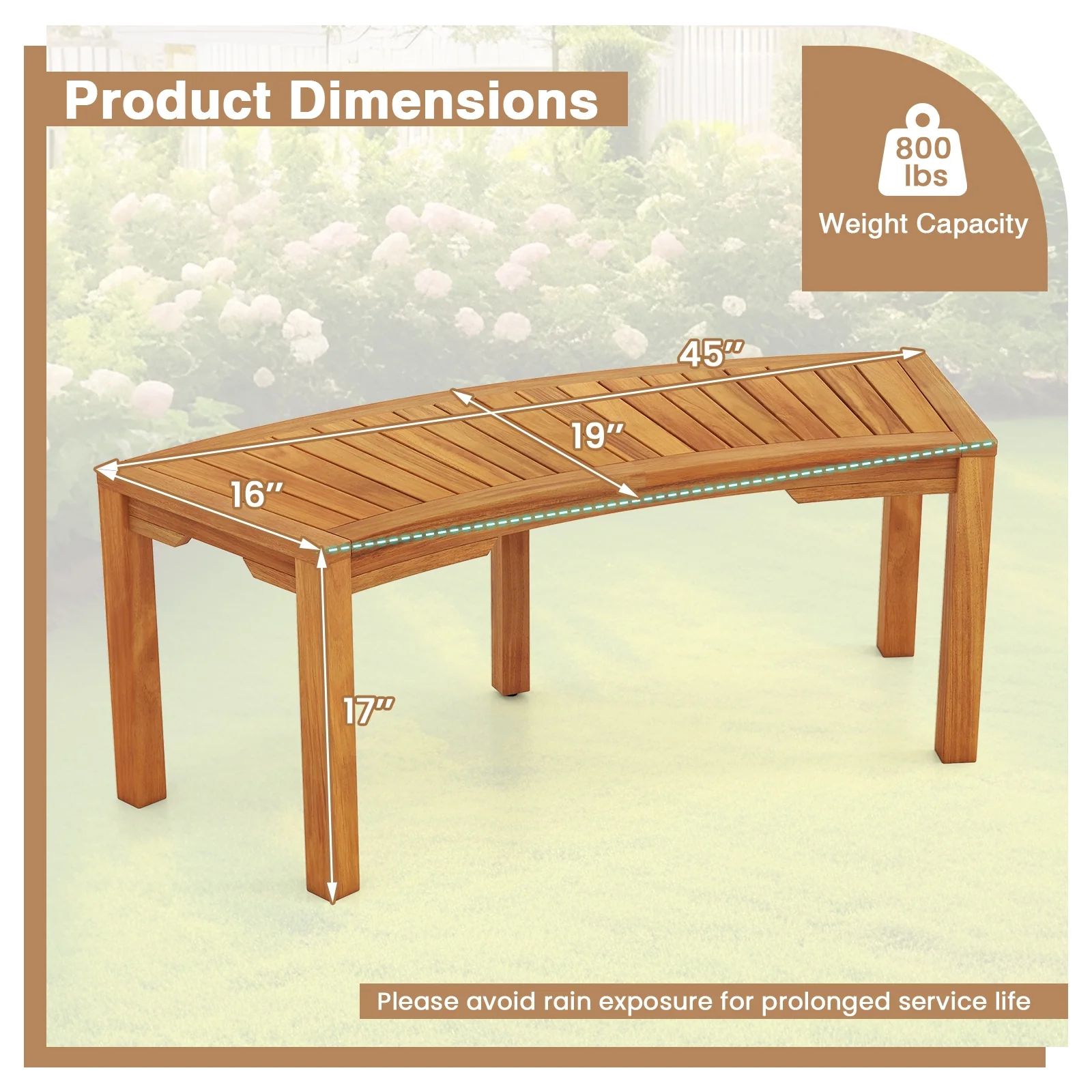 Outdoor Acacia Wood Garden Bench, 2-Person, Natural - Image 5