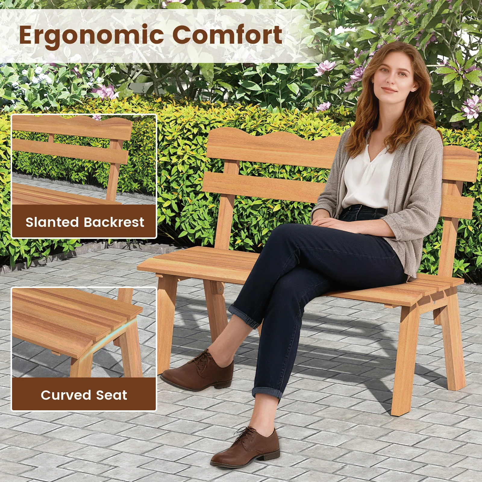 Outdoor Acacia Wood Garden Bench with 800 lbs Weight Capacity - Image 10