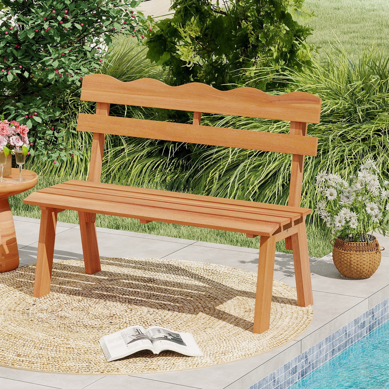 Outdoor Acacia Wood Garden Bench with 800 lbs Weight Capacity - Image 2