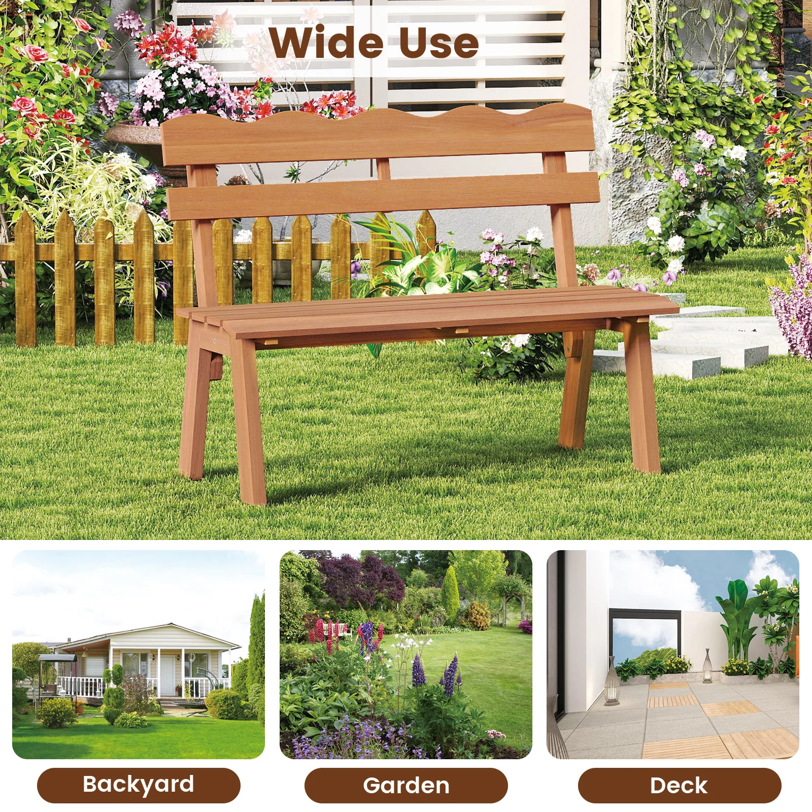 Outdoor Acacia Wood Garden Bench with 800 lbs Weight Capacity - Image 7