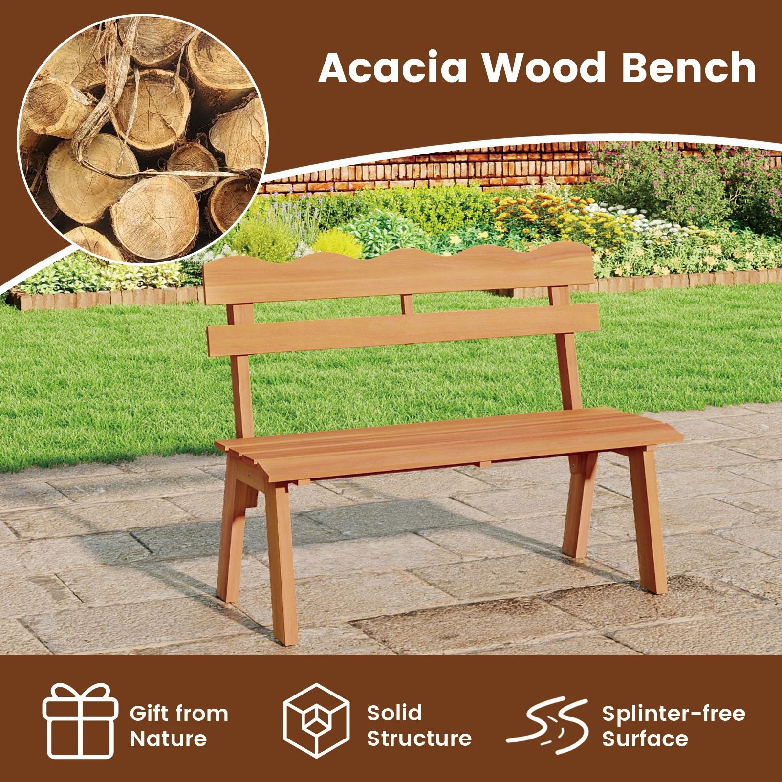 Outdoor Acacia Wood Garden Bench with 800 lbs Weight Capacity - Image 8