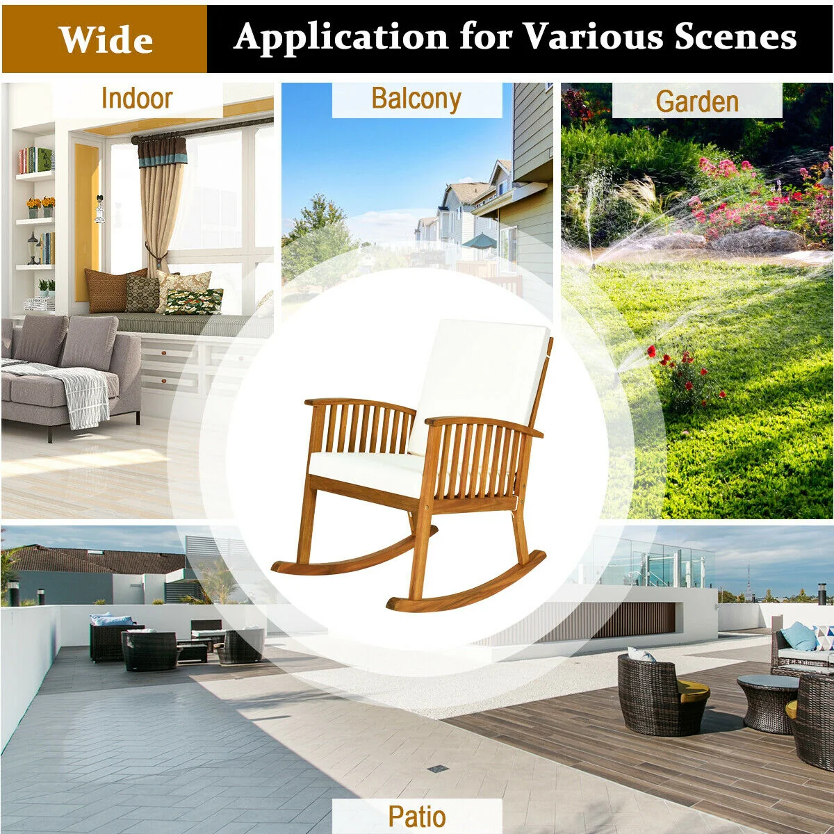 Outdoor Acacia Wood Rocking Chair, Natural - Image 10