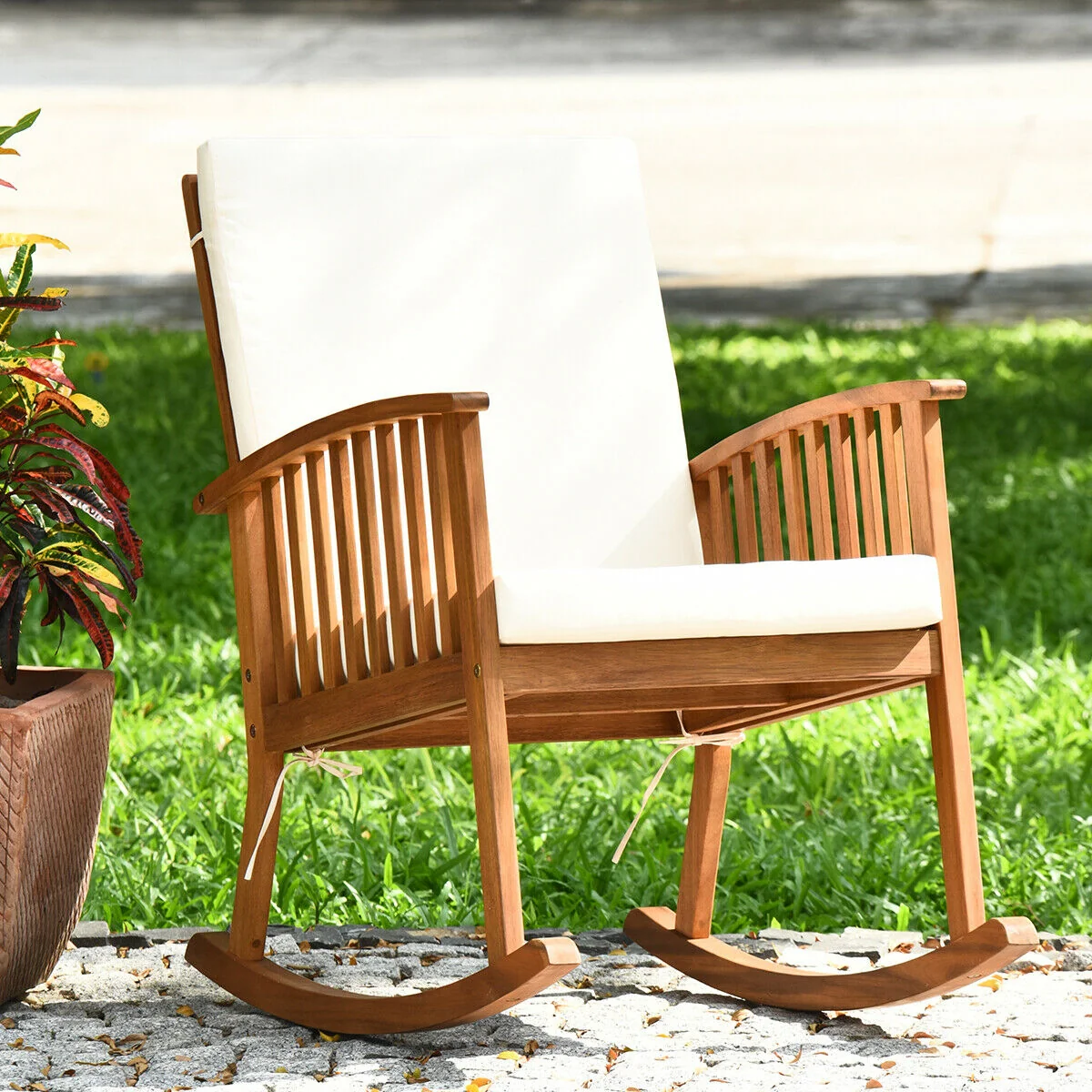 Outdoor Acacia Wood Rocking Chair, Natural - Image 2