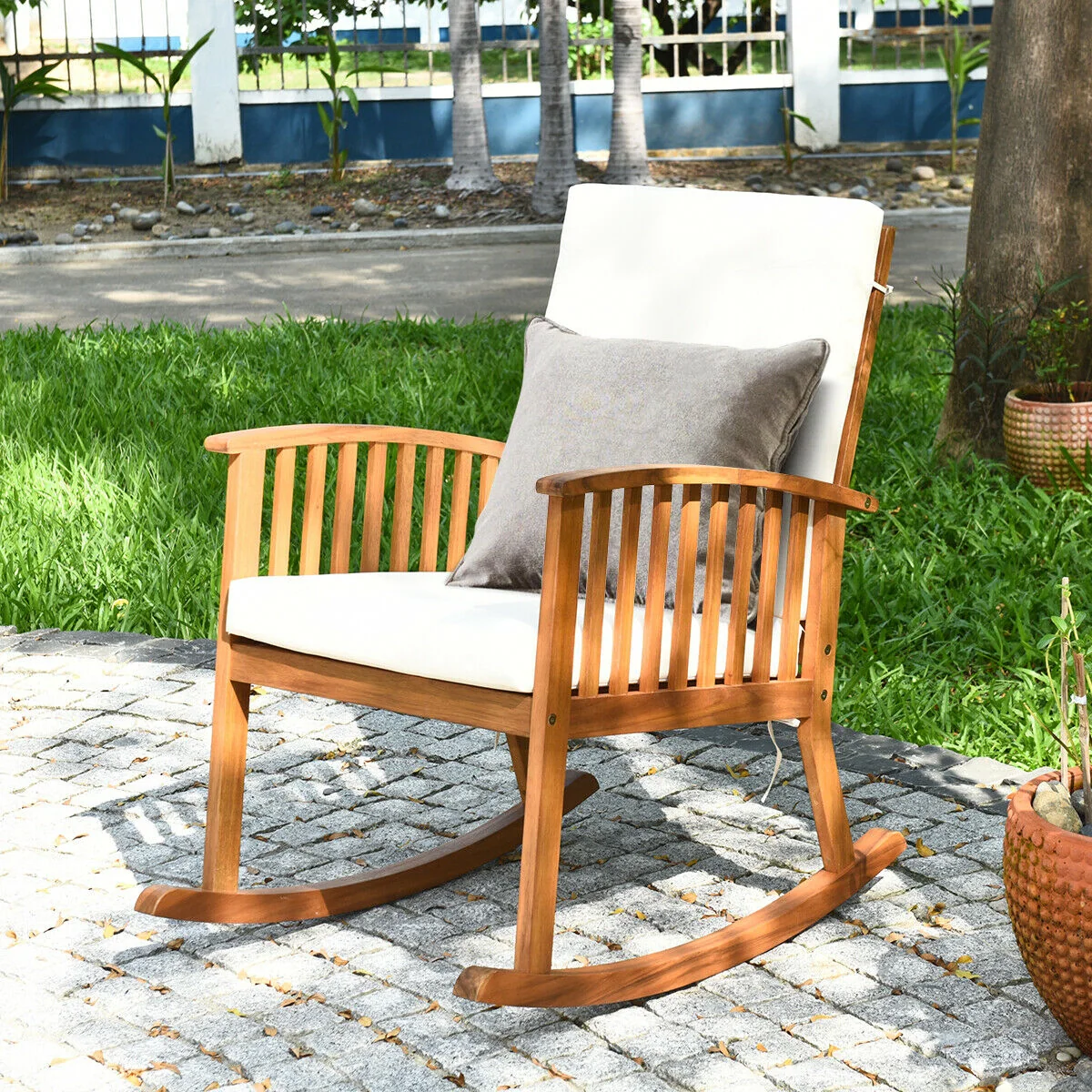 Outdoor Acacia Wood Rocking Chair, Natural - Image 4