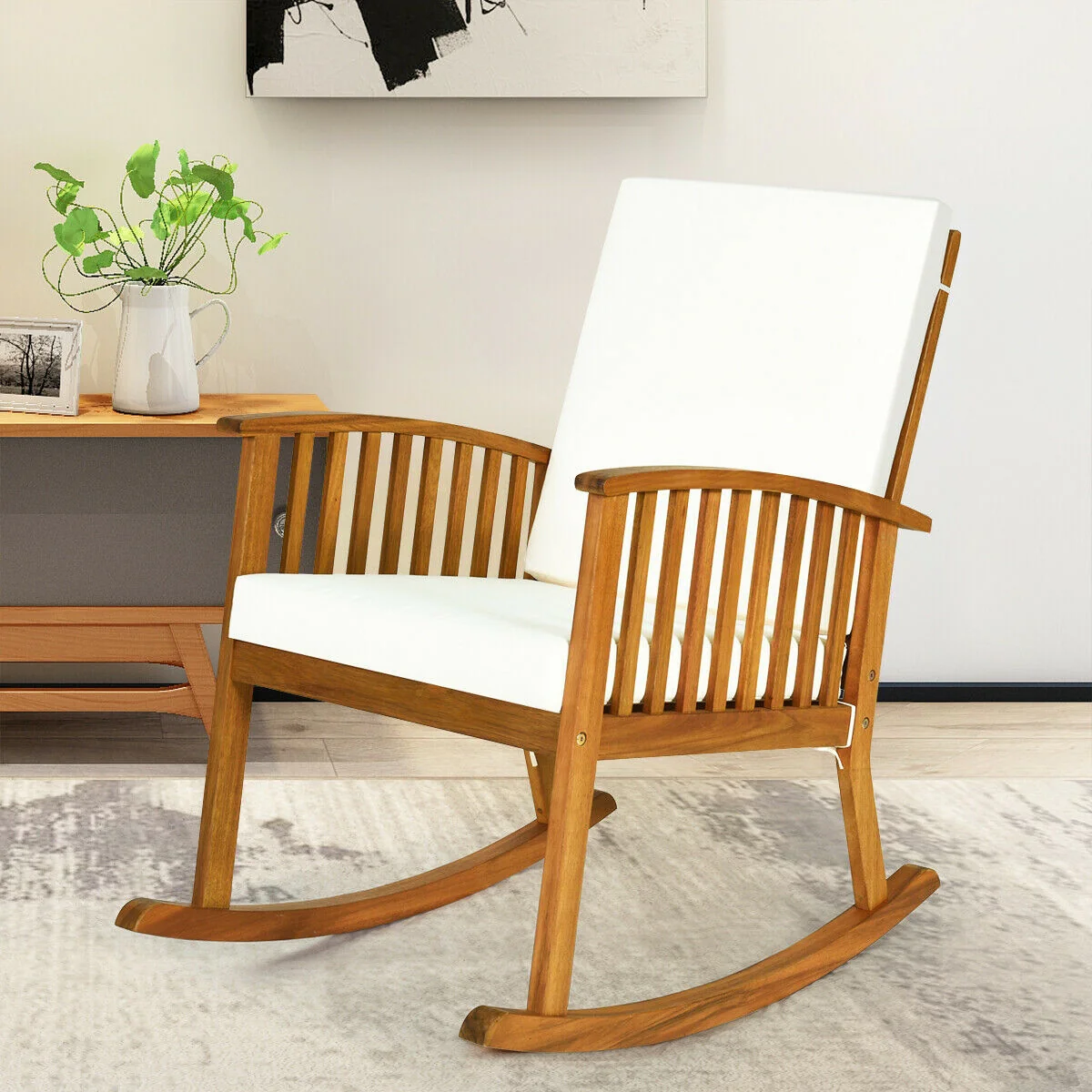 Outdoor Acacia Wood Rocking Chair, Natural - Image 5