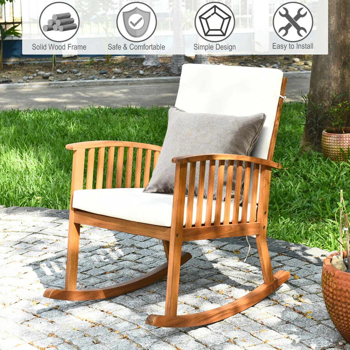Outdoor Acacia Wood Rocking Chair, Natural - Image 9