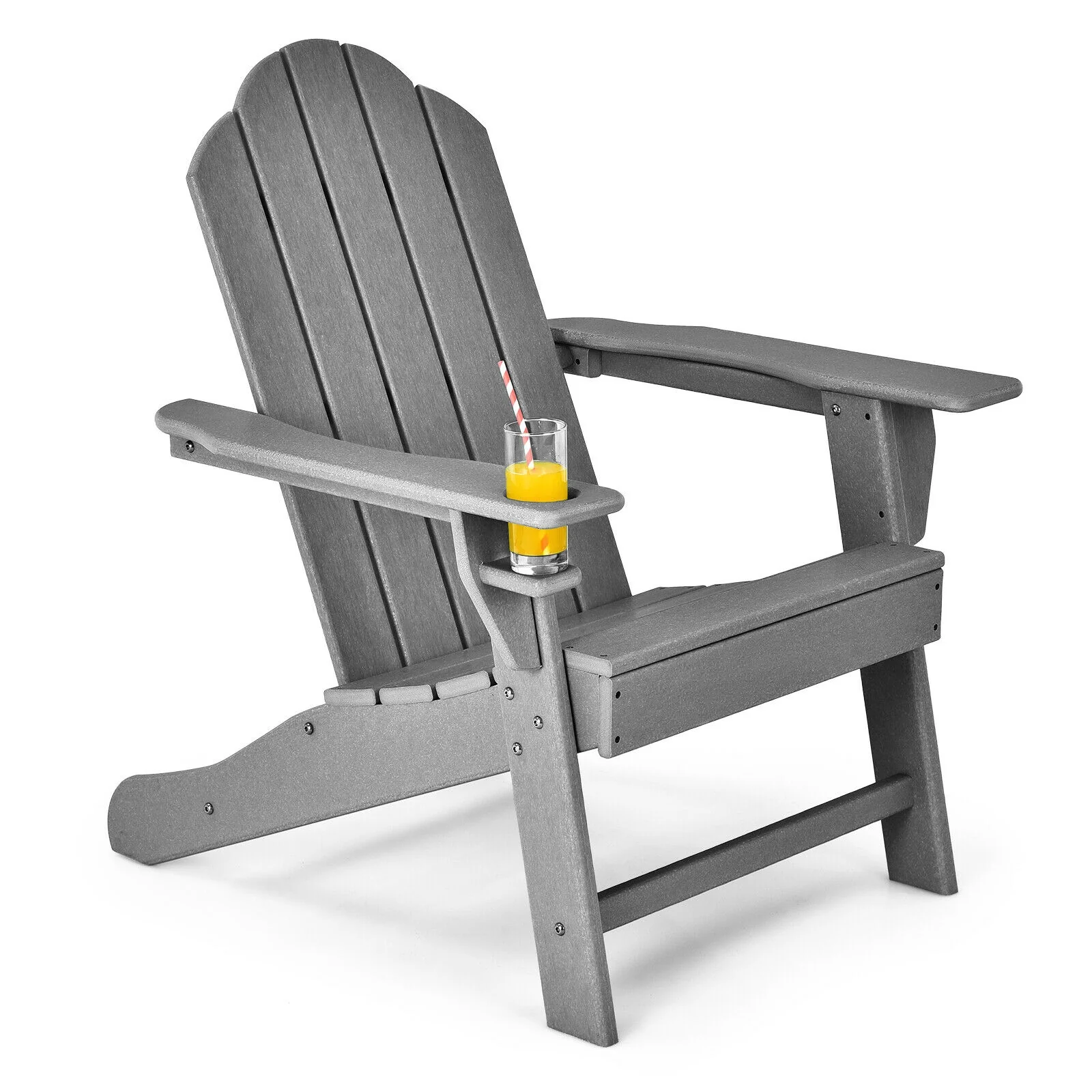 Outdoor Adirondack Chair With Built-In Cup Holder, Gray
